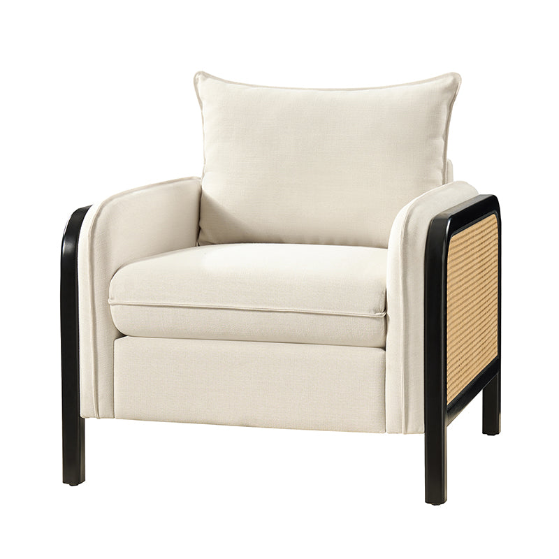 Coastal Rattan Accent Chair with Soft Cushions - Boho Wicker Lounge Chair for Living Room, Bedroom & Patio - Comfortable Indoor Outdoor Seating Furniture for Home Decor