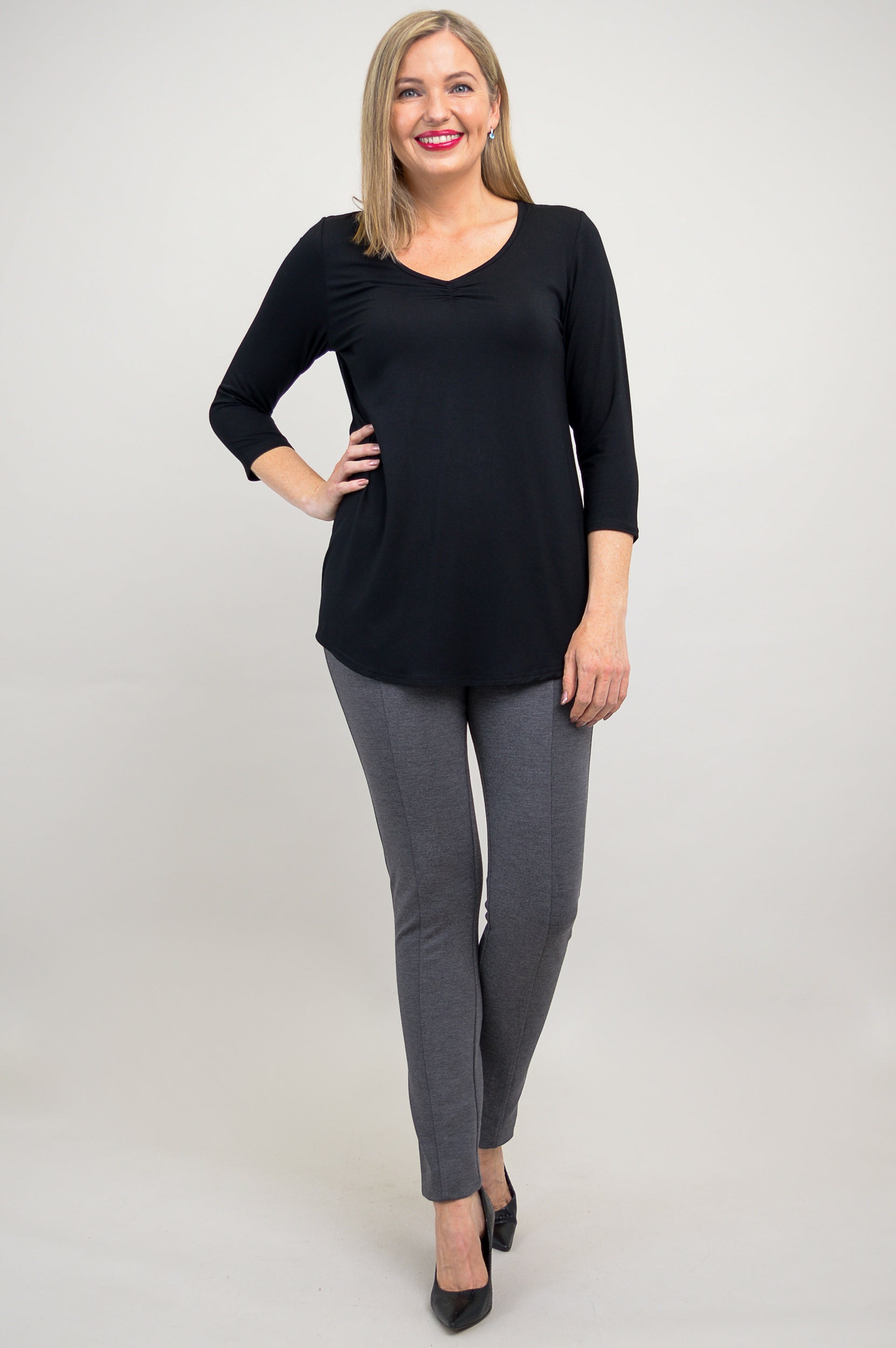 Franny Top - Soft Bamboo V-Neck Blouse for Women in Black | Breathable & Comfortable Casual Wear for Office, Date Night & Everyday Outfits