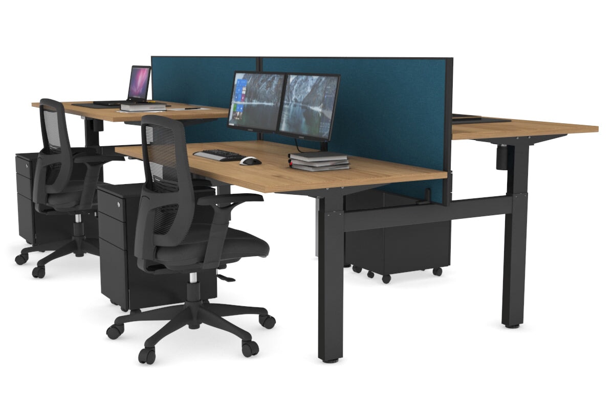 Adjustable 4-Person H Bench Workstation - Black Frame [1200L x 800W] - Perfect for Office, Coworking Spaces & Home Offices