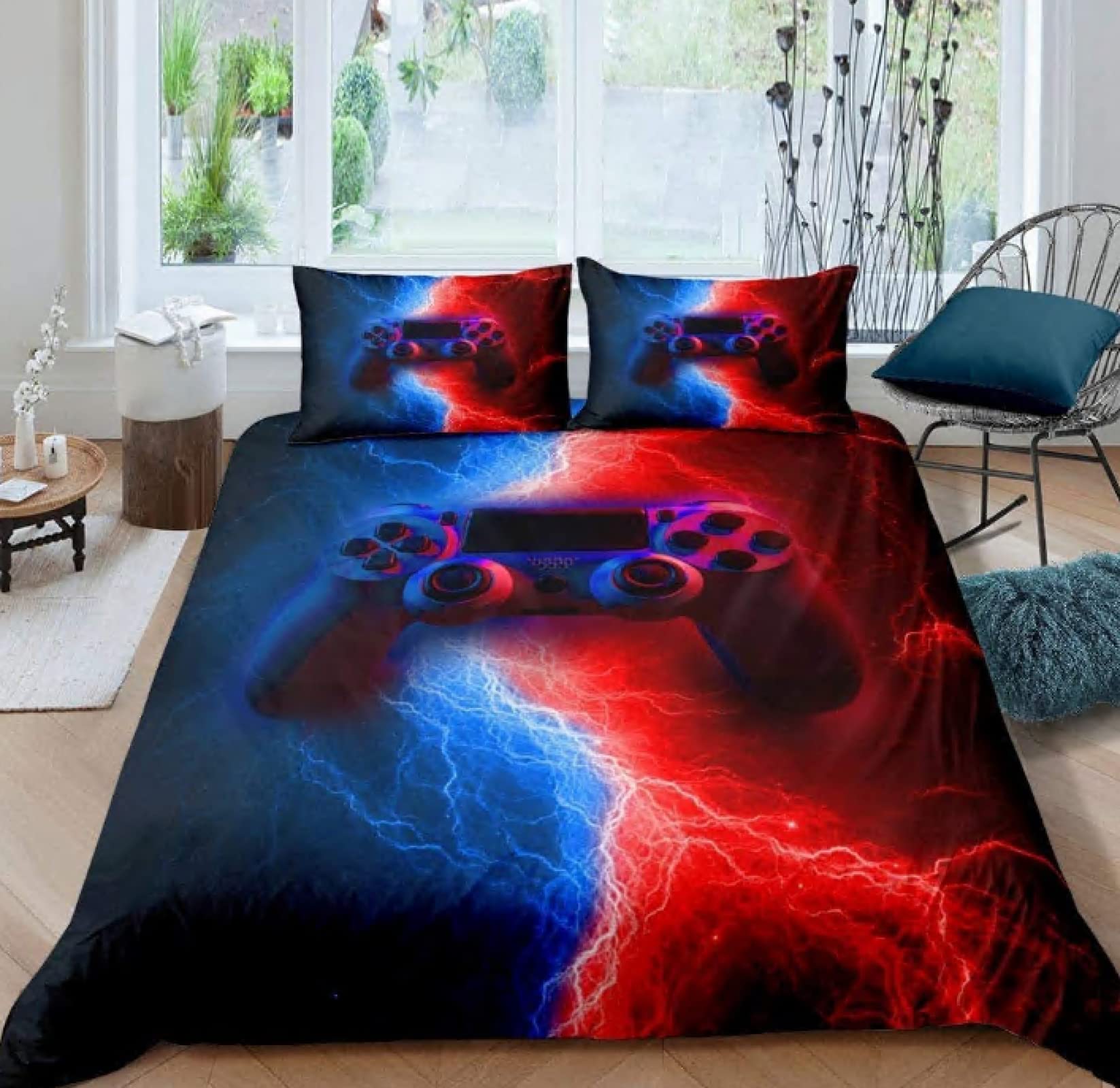 Gamer Gaming Bedding Set - Video Game Controller Duvet Cover & Comforter Set for Kids, Teens, Boys & Men - 3-Piece King Size 220x240cm - Perfect for Bedroom Decor & Gaming Themed Rooms