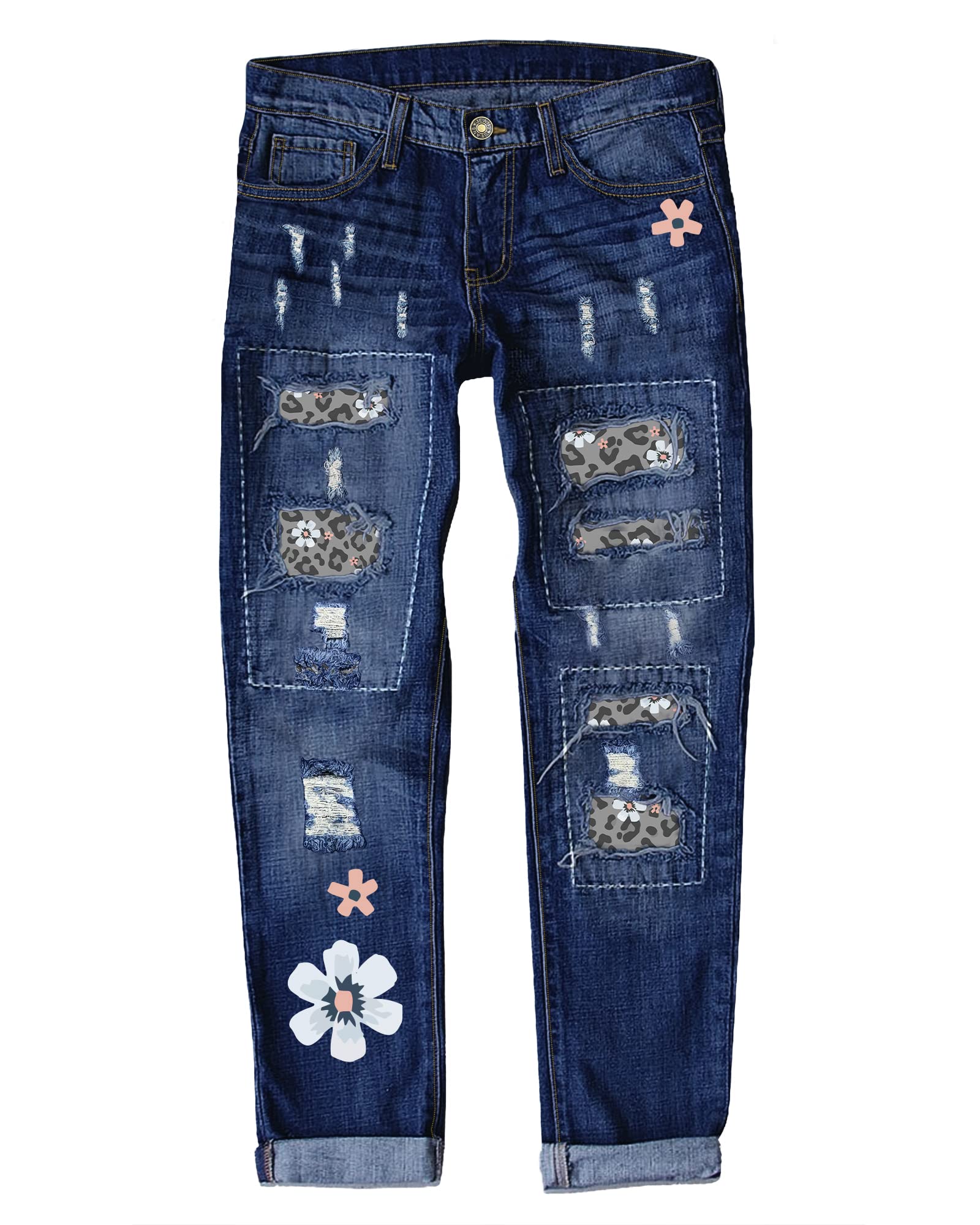 Luvamia Women's Boyfriend Jeans - Ripped Distressed Stretch Denim Pants with Patchwork Design | Casual Streetwear & Everyday Comfort