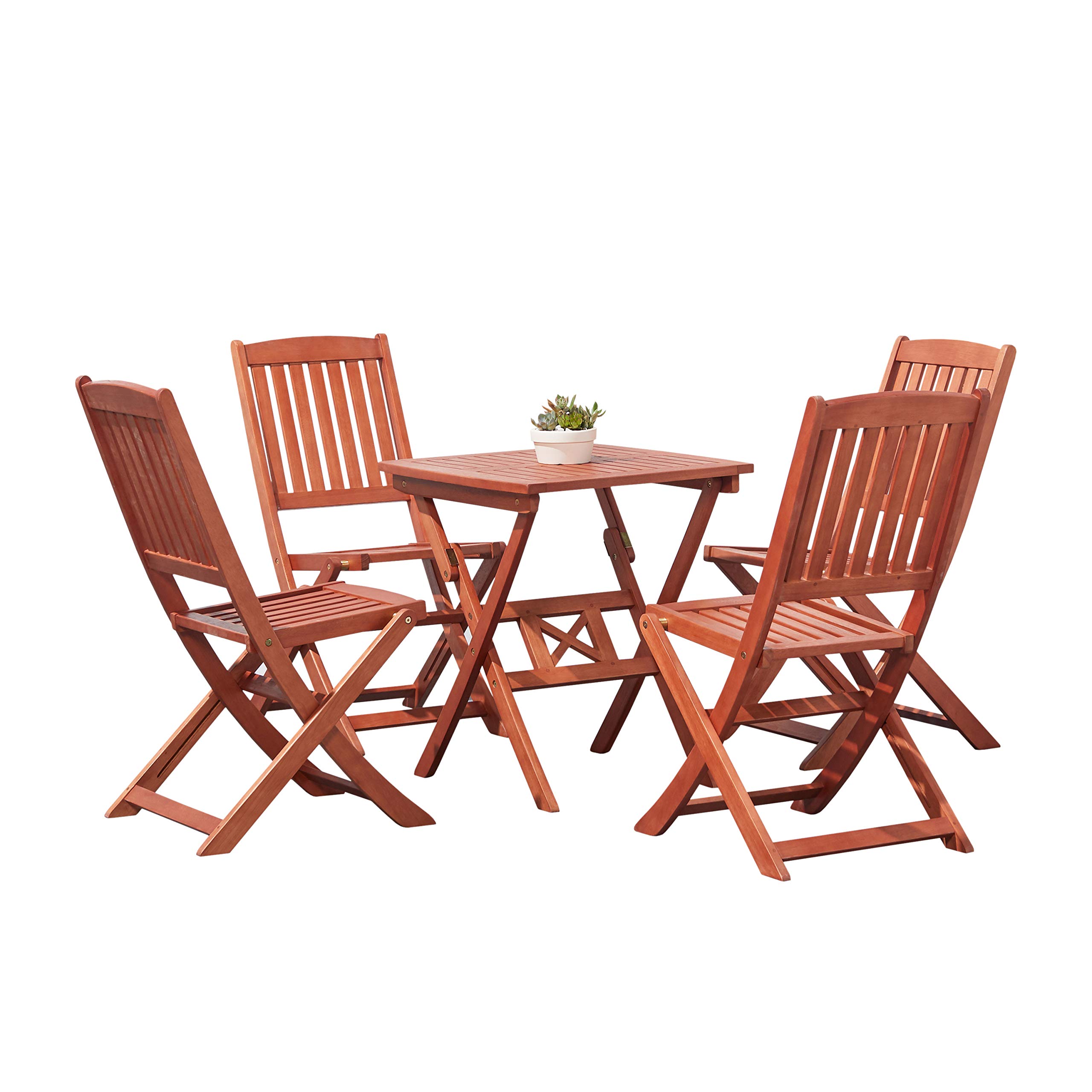 VIFAH V03SET2 5-Piece Outdoor Wooden Dining Set - Patio, Garden, Backyard Furniture for Relaxing & Entertaining