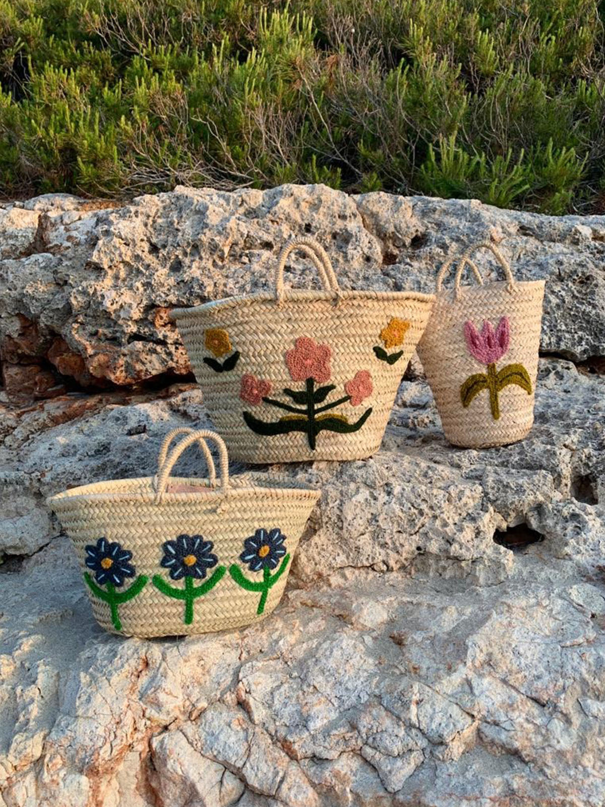 Hand Embroidered Cotton Market Basket with Floral Design - Perfect for Farmers Market, Picnics and Home Decor Storage