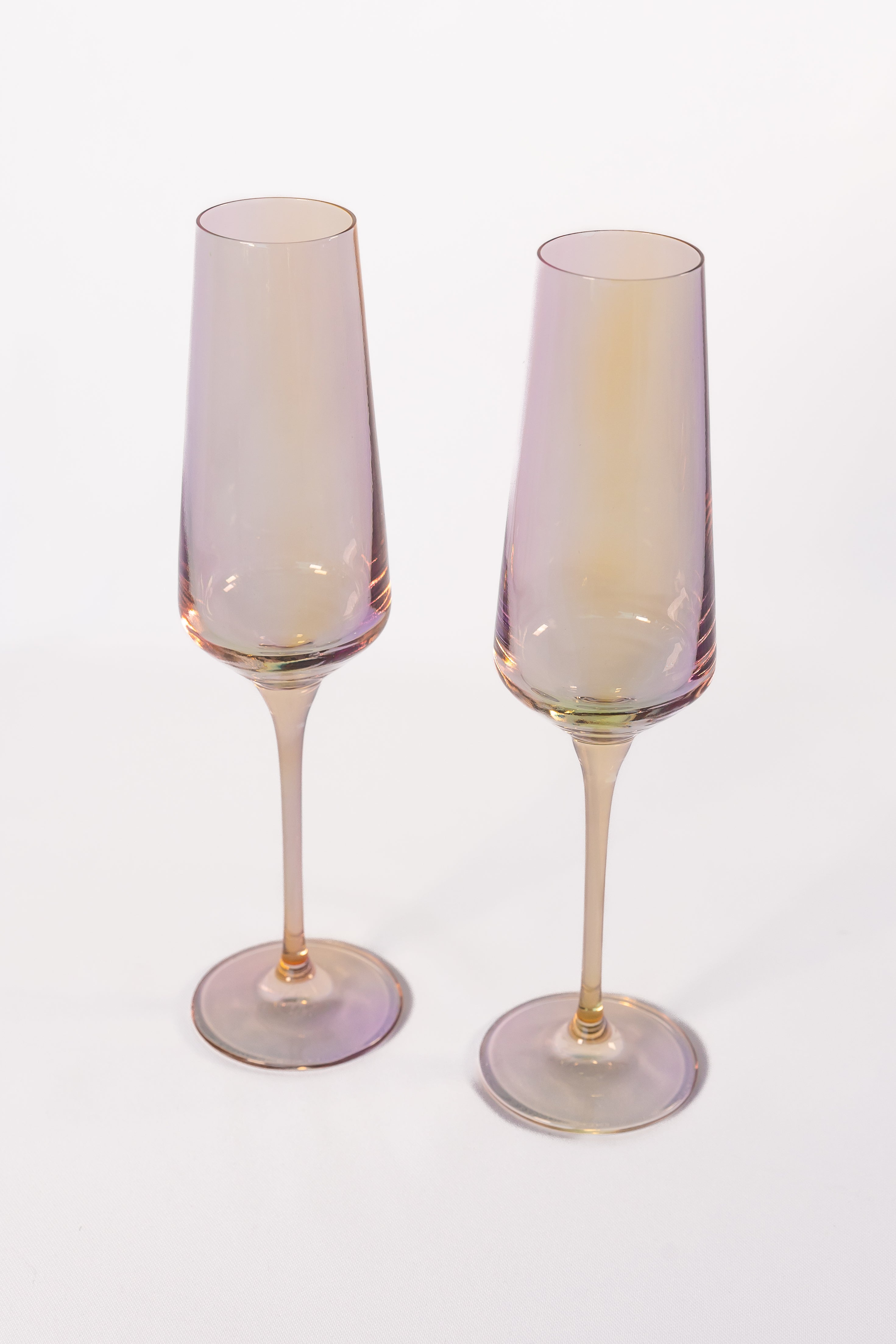 Estelle Colored Champagne Flute Set of 2 - Iridescent Glassware for Wedding Toasts & Romantic Celebrations