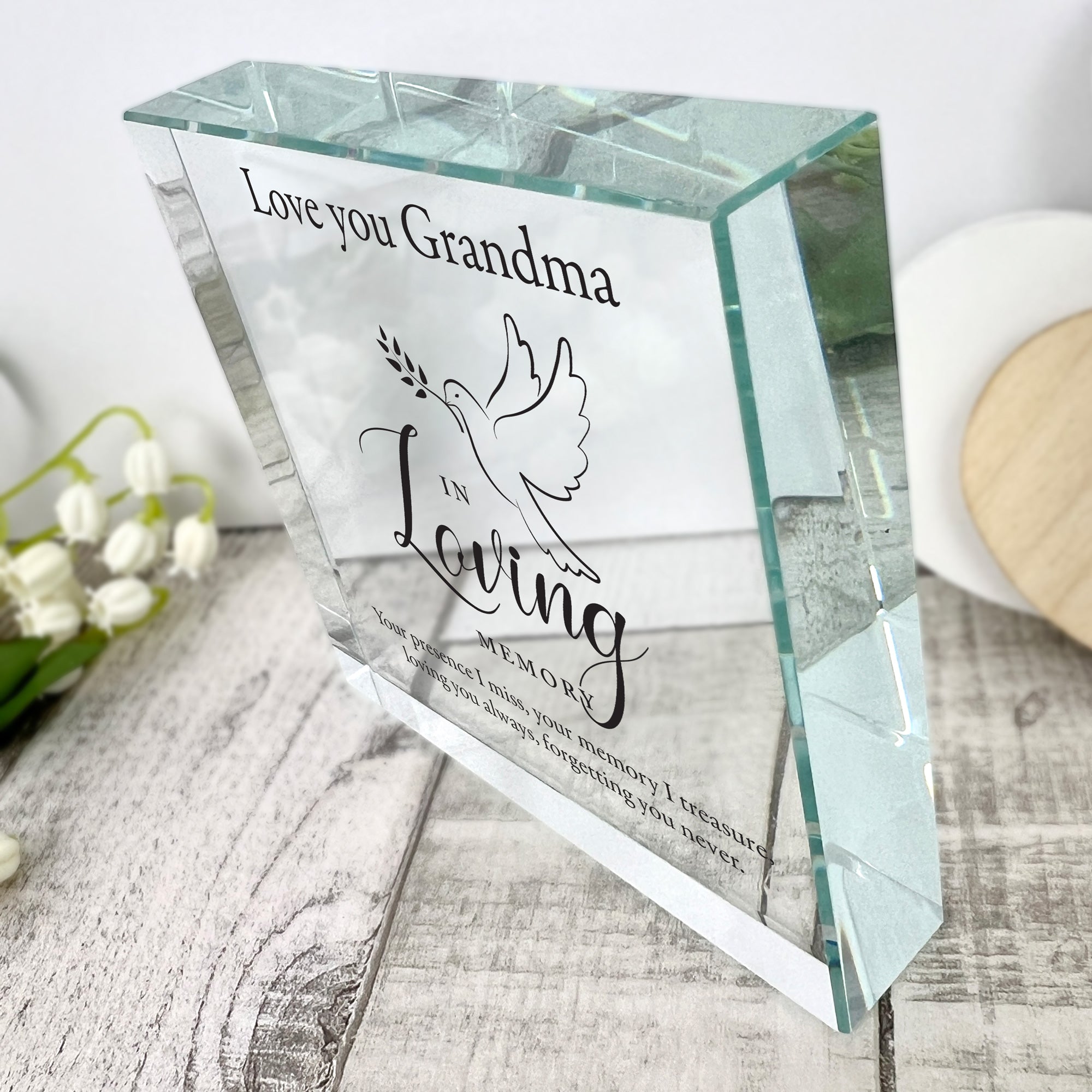 Personalized In Loving Memory Dove Crystal Token - Memorial Keepsake for Loved Ones - Perfect for Funerals, Anniversaries & Remembrance Gifts