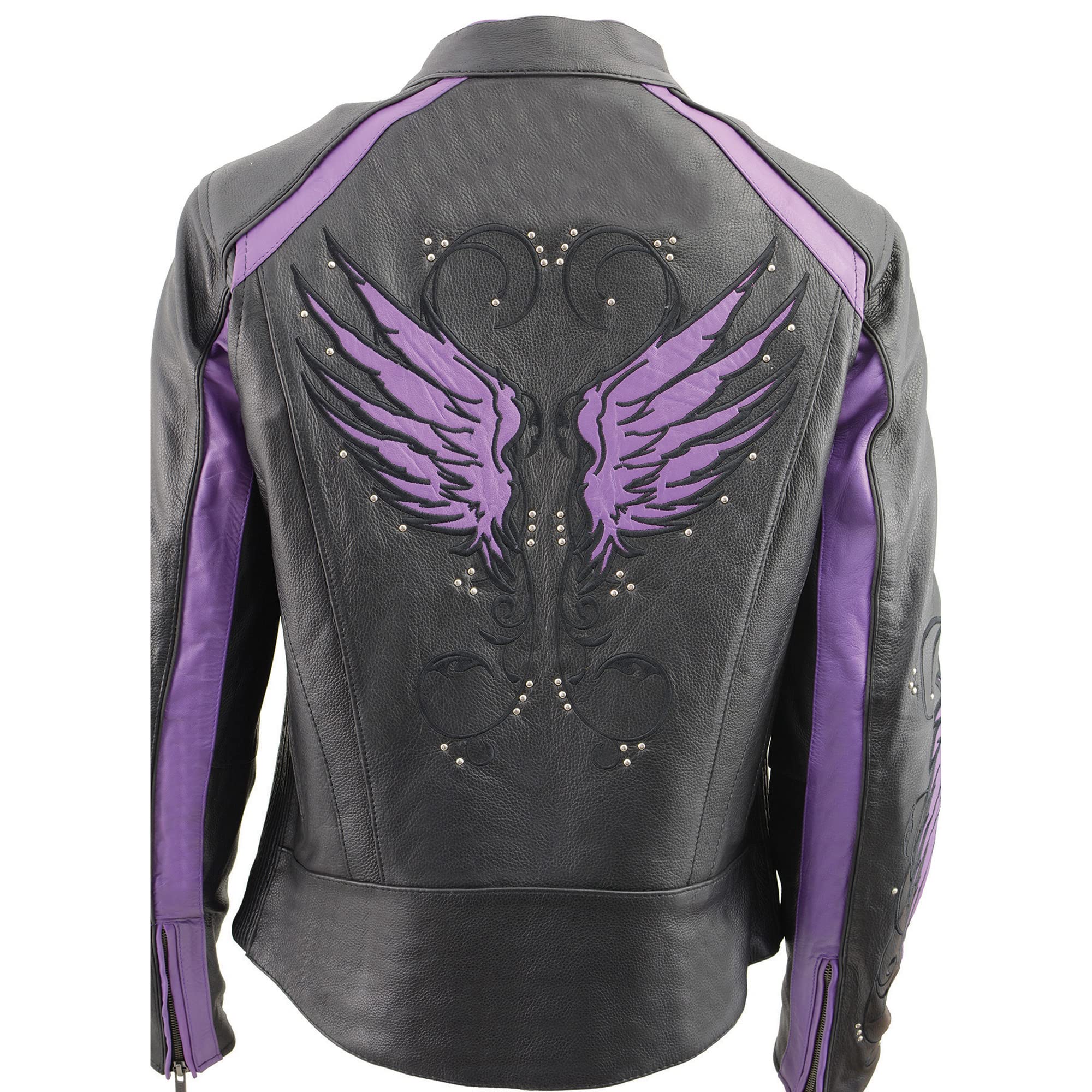 Milwaukee Leather Women's Motorcycle Jacket with Stud & Wings Detailing, Embroidered Design ML1952-PURPLE - Perfect for Biker Outfits & Fashion Streetwear