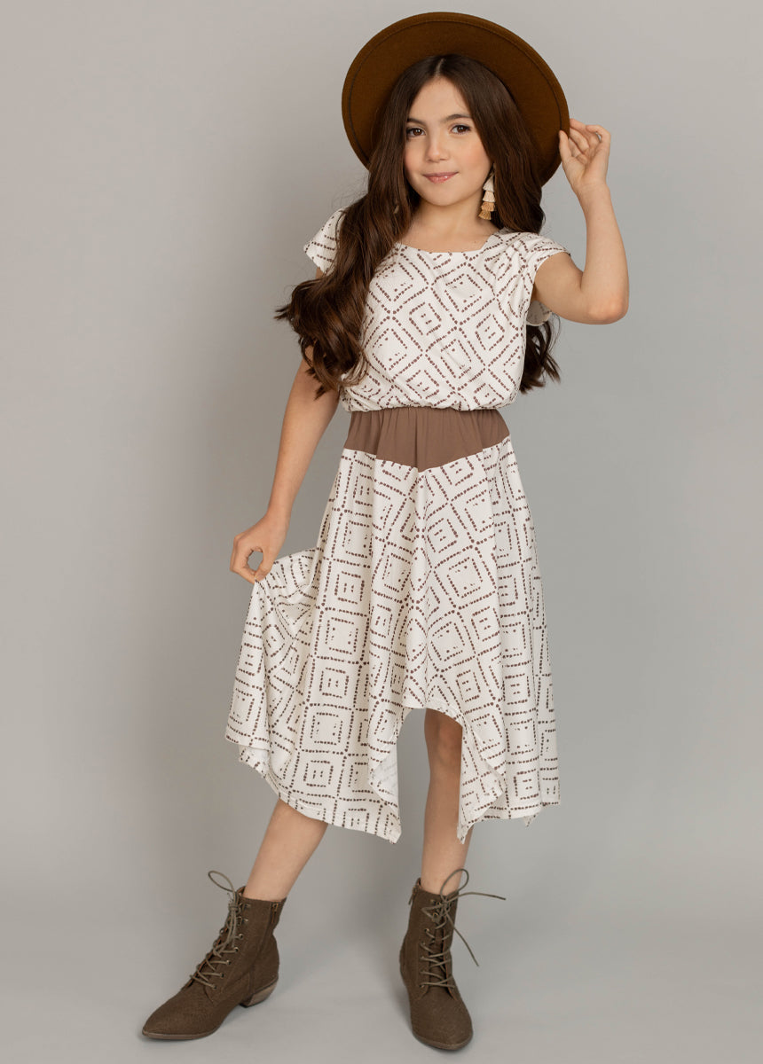 Boho Geometric Print Cream Dress for Women - Flowy Maxi Dress for Beach, Vacation & Summer Outfits