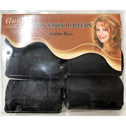 Annie Silky Satin Foam Rollers #1240 - 6 Count Black Jumbo 1.5 Inch Hair Curlers (3 Pack) for Salon-Quality Curls at Home | Perfect for Overnight Styling & Heatless Waves