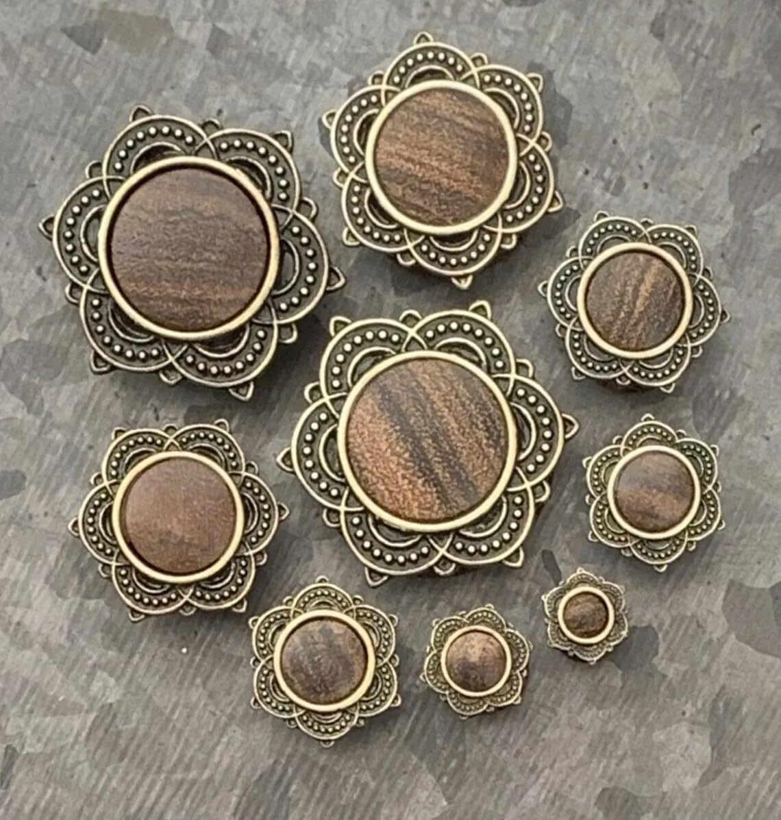 Rose Wood Plugs with Rose of Sharon Top - Organic Wooden Ear Gauges for Stretching - Body Jewelry for Men & Women - Perfect for Everyday Wear, Boho Style & Festival Fashion