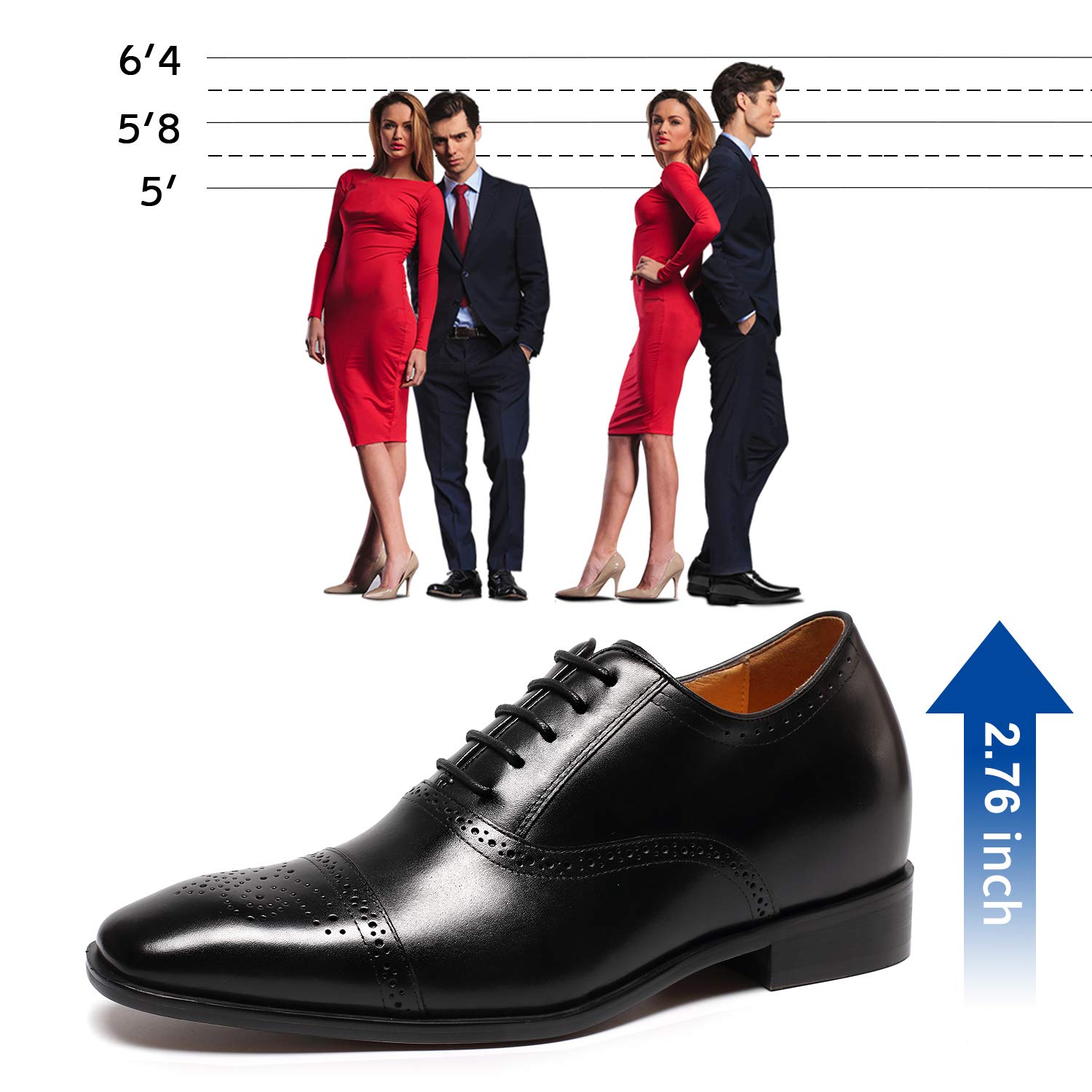 CHAMARIPA Men's Elevator Shoes - Genuine Leather Height Increasing Shoes with Built-in Insoles | Breathable Anti-Slip Design, Custom Fit for Comfort | Enhanced Arch Support & Discreet Height Boost (2-3 Inches) - Perfect for Dating, Business Meetings & Special Occasions