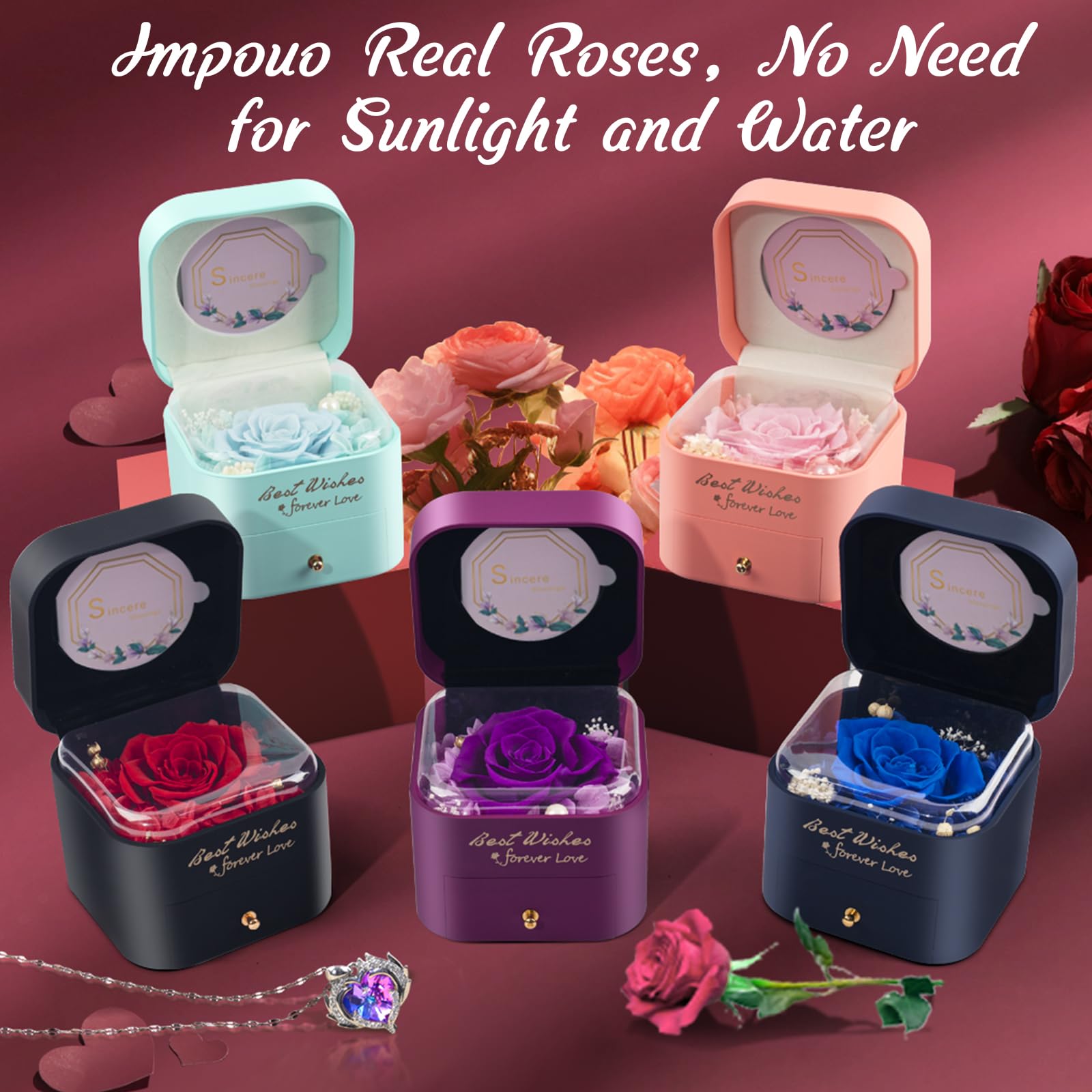 Eternal Preserved Rose with Necklace - Unique Birthday Gift for Women, Mom, Wife & Grandma | Mother's Day, Anniversary, Christmas, Thanksgiving & Valentine's Day Present | Perfect for Home Decor, Romantic Surprises & Special Occasions