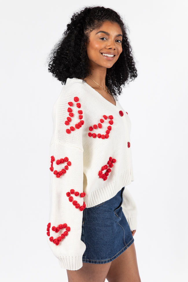 Better Together Ivory Heart Embroidered Cardigan - Women's Cozy Knit Sweater for Valentine's Day & Date Night Outfits
