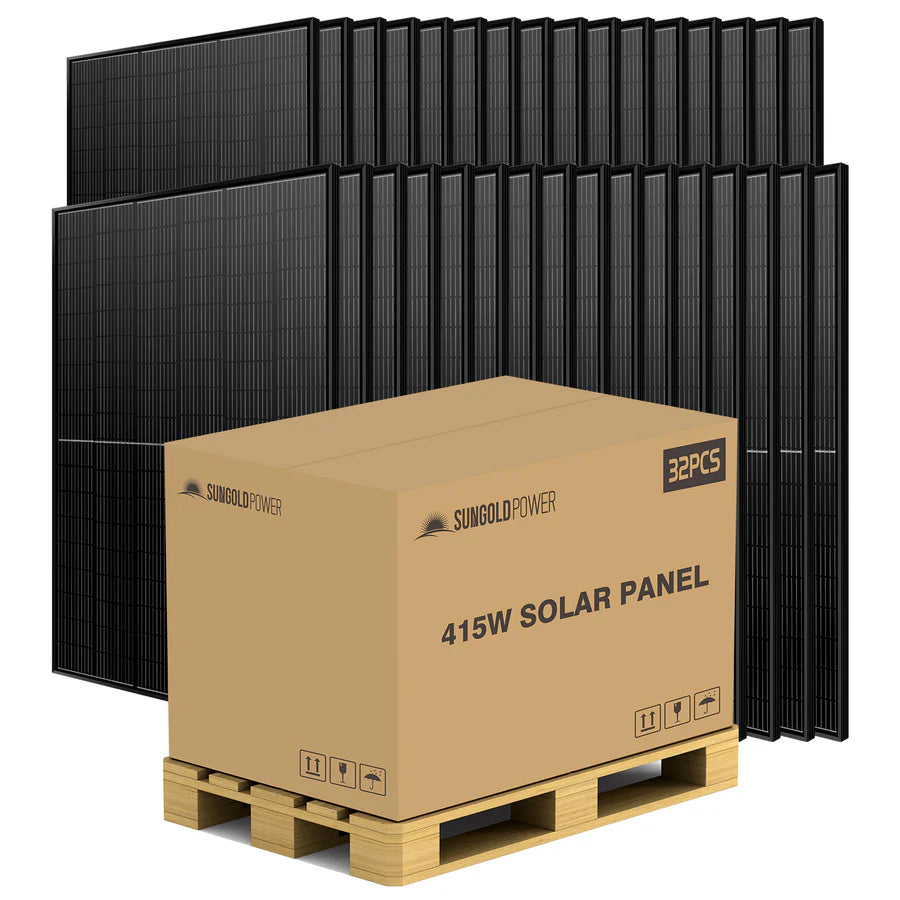 SunGoldPower 415W Monocrystalline Black PERC Solar Panel - High Efficiency Solar Panel for Home, RV, Boat & Off-Grid Power Systems | Renewable Energy Solution for Residential & Commercial Use