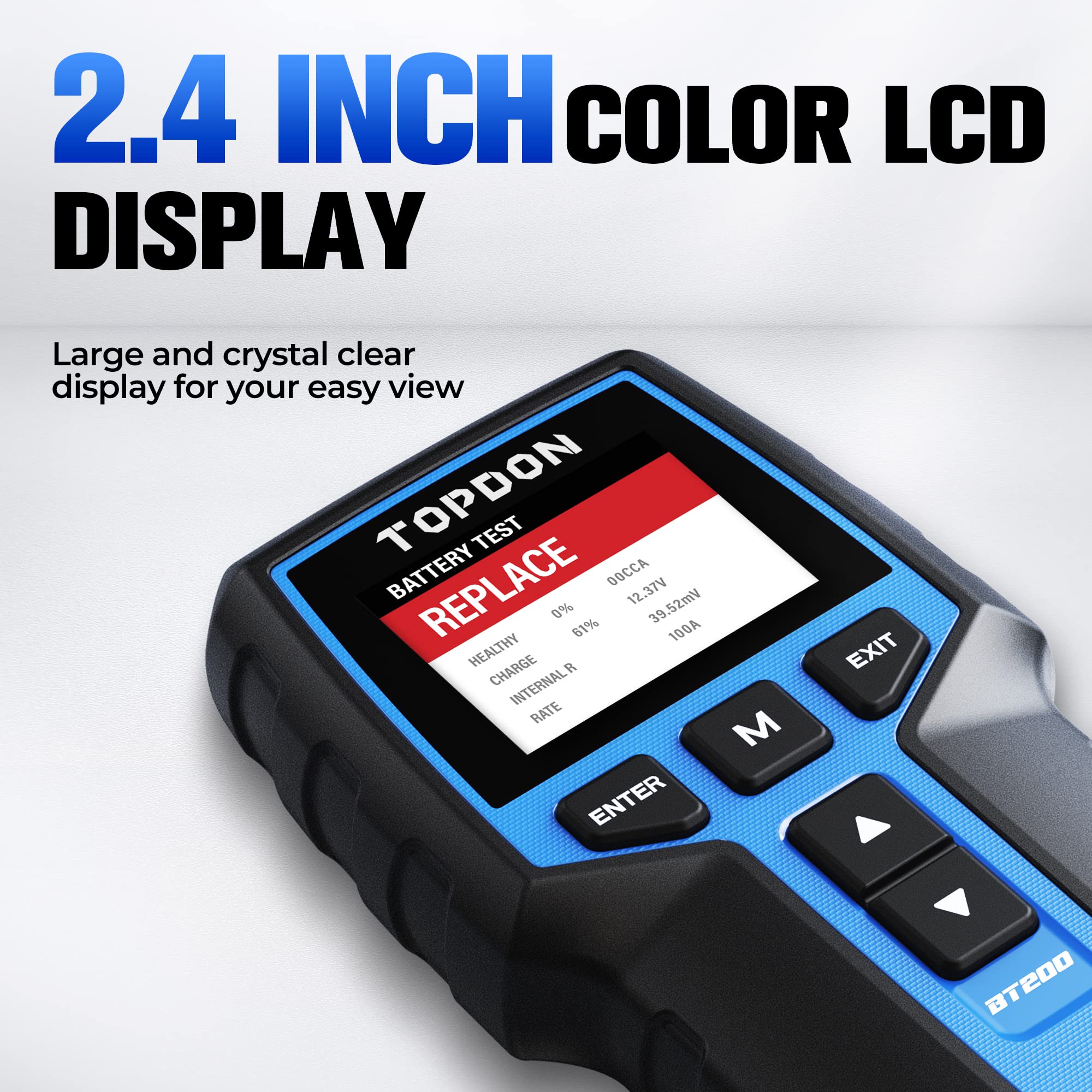 TOPDON BT200 12V/24V Car Battery Tester - 100-2000CCA Automotive Battery Analyzer with Cranking & Charging Tests for Cars, Motorcycles, Boats, SUVs, Trucks | Professional & DIY Use | Perfect for Garage, Roadside Assistance & Vehicle Maintenance