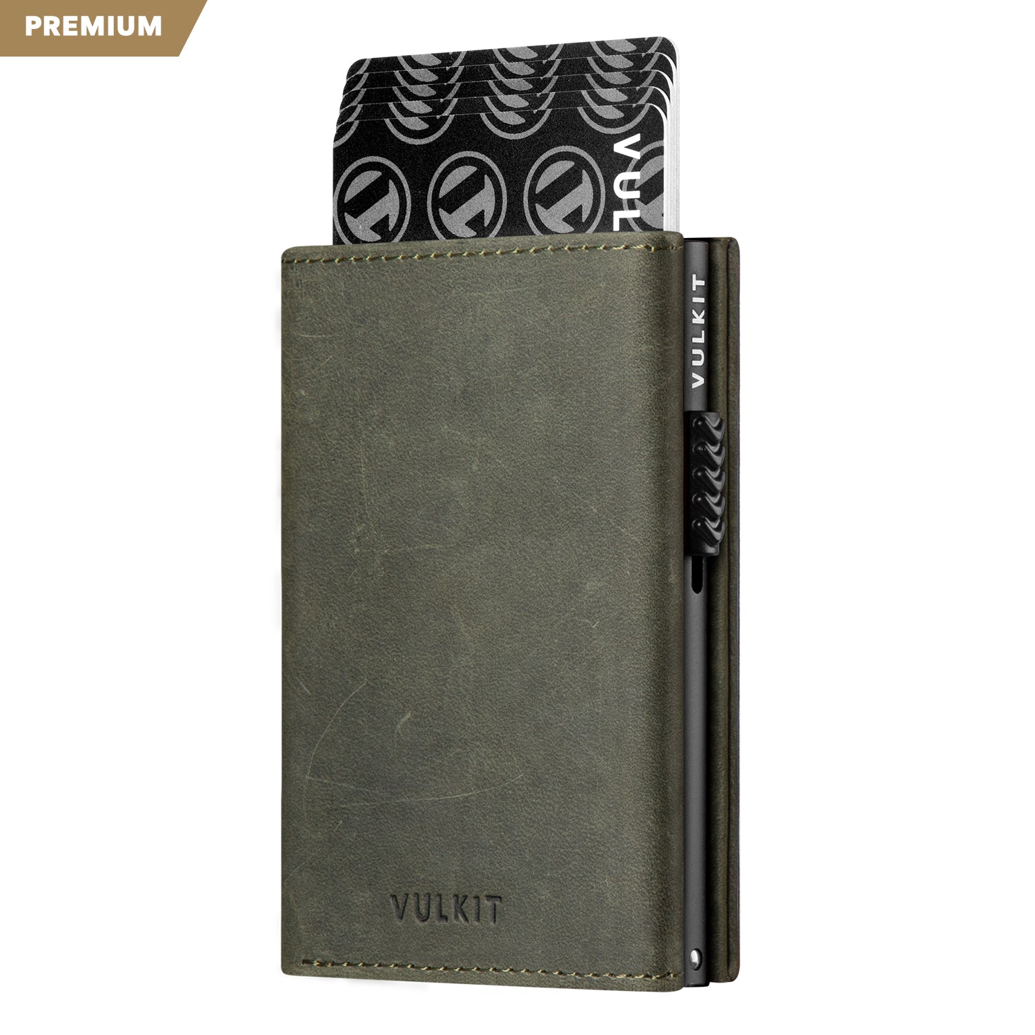 VC302P Genuine Crazy Horse Leather Tri-Fold Wallet with Side Slider Mechanism, Back Zipper Slot & Magnetic Closure - Perfect for Men's Everyday Carry, Business & Travel Use