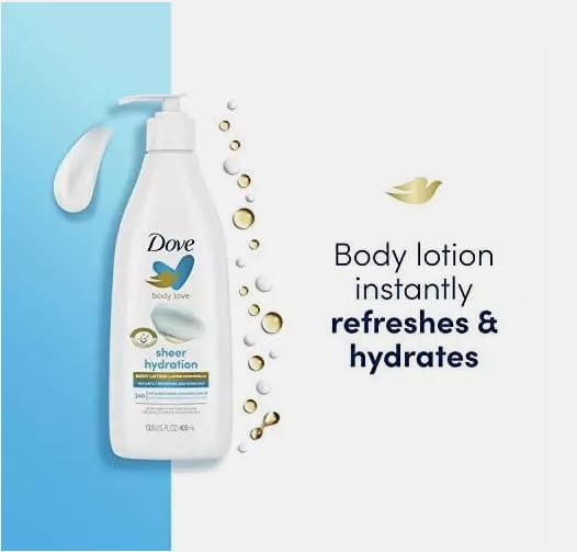 Dove Body Love Sheer Hydration Body Lotion - 24 Hour Moisturizing for Dry Skin, 13.5 fl oz (400ml) - Lightweight, Non-Greasy Formula for Daily Use | Perfect for After Shower & Nighttime Skincare Routine