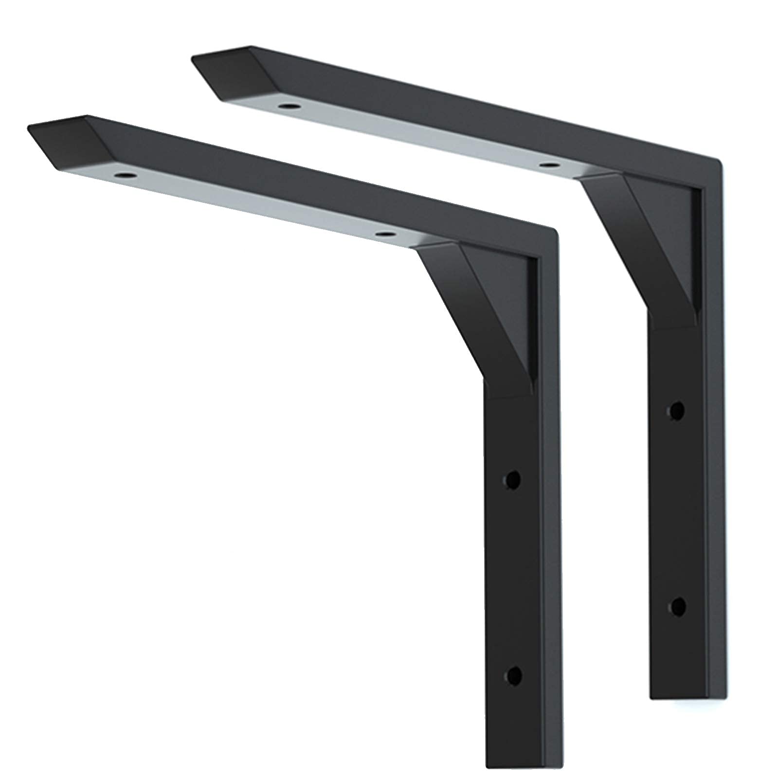 Heavy Duty Black European Style Triangle Shelf Bracket - 2 Pack 90 Degree Right Angle Wall Mounted Brackets for Floating Shelves (250mm x 163mm) - Perfect for Kitchen, Bathroom, Garage and Home Organization Storage Solutions