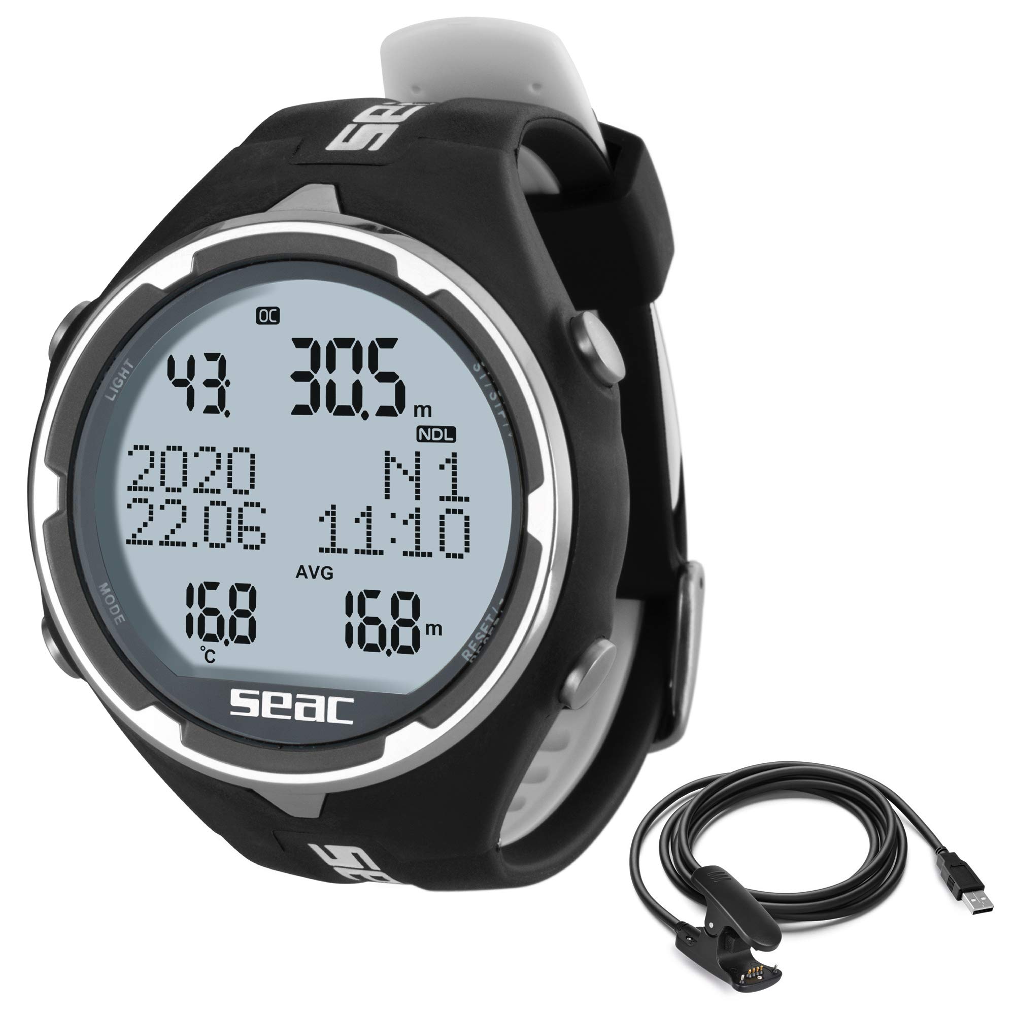 SEAC Action Dive Computer with USB Cable - Scuba & Freediving Watch with Digital Logbook for Underwater Adventures | Perfect for Deep Sea Diving, Spearfishing, and Marine Exploration