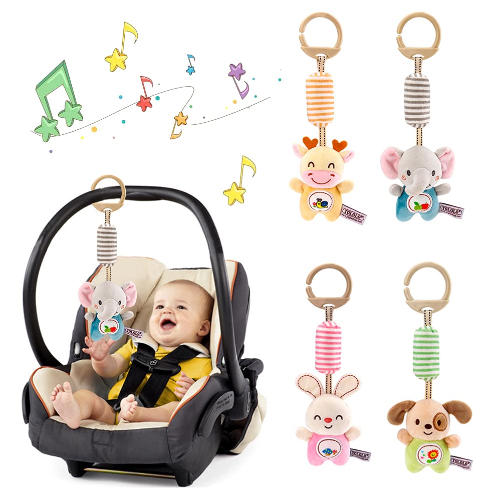 Montessori Baby Hanging Toys - 4 Pack for Car Seat & Stroller - Sensory Toys for Newborns & Toddlers 3+ Months - Travel Essential