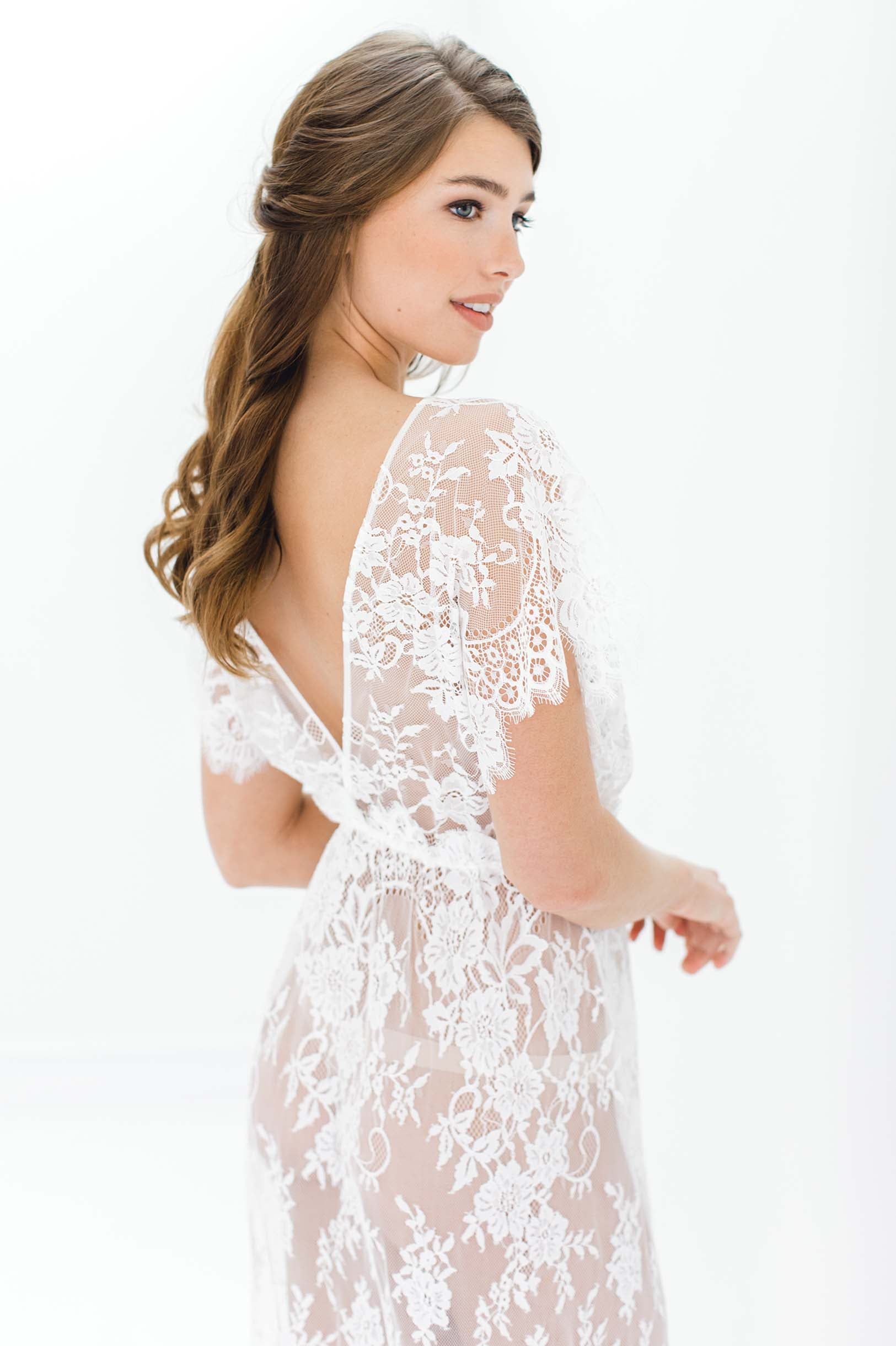 Margot Midi Lace Kimono Robe - Blush Pink Women's Lace Cover Up | Perfect for Bridal Shower, Honeymoon & Spa Day