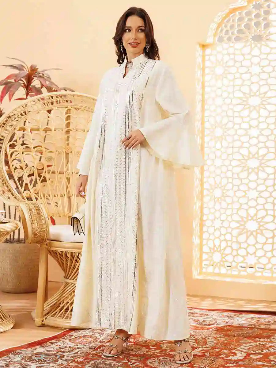 Elegant Eid Dress with Sequins Embroidery - Flowy Caftan Kaftan Dress for Women #25419 | Perfect for Eid Celebrations, Weddings & Special Occasions