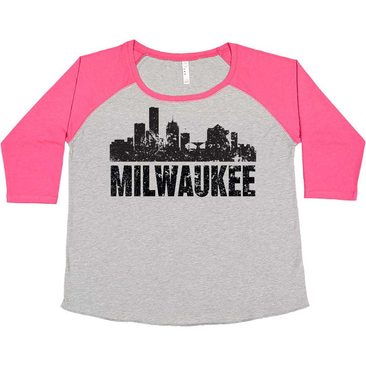 Milwaukee Skyline Grunge Women's Plus Size T-Shirt | Vintage Urban Graphic Tee | Soft Cotton Comfort Fit | Perfect for Casual Wear, City Tours & Wisconsin Pride