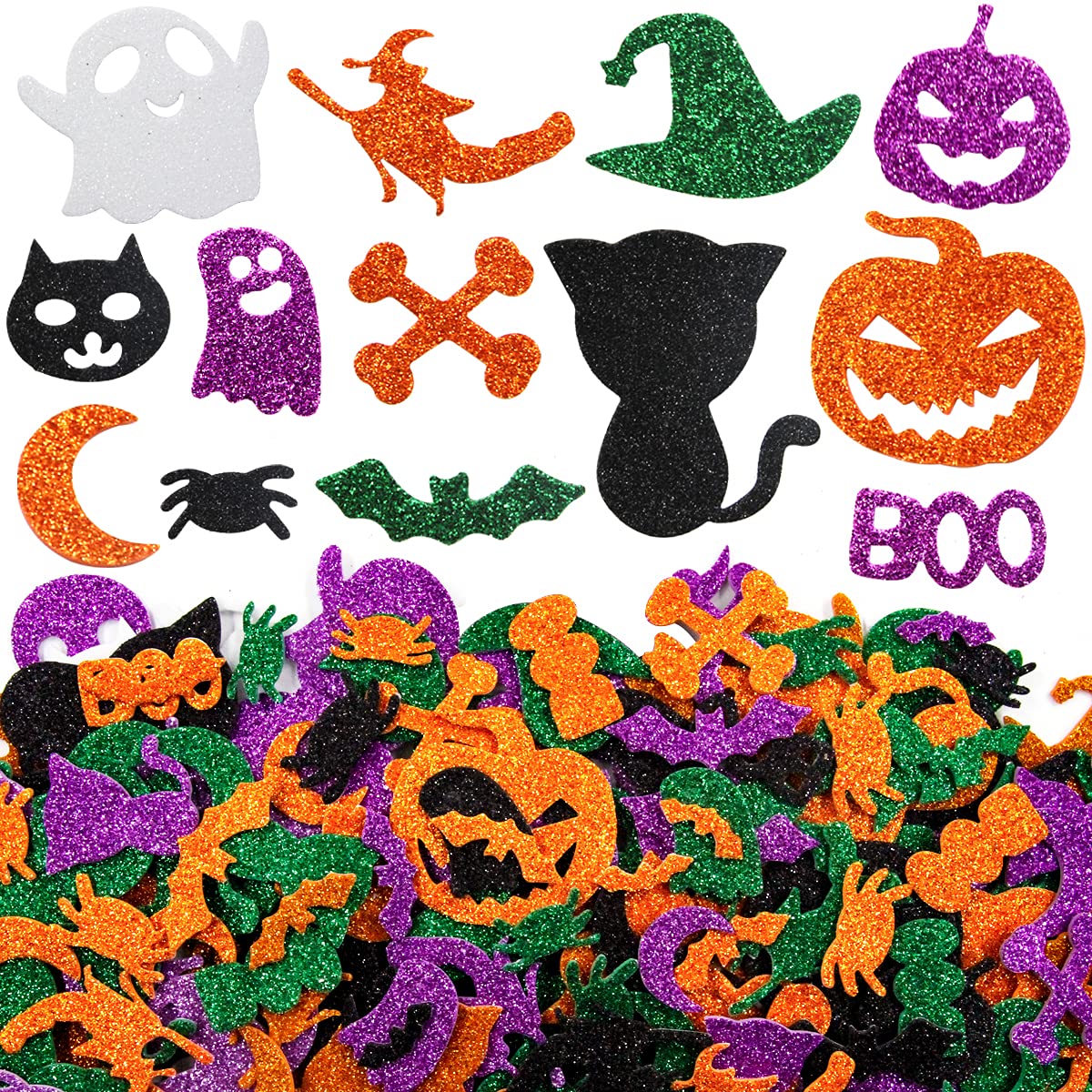 Halloween Foam Stickers for Kids Crafts - 500 Pcs Glitter Stickers for DIY Art Projects, Party Favors & Holiday Decorations - Perfect for Classroom Activities, Scrapbooking & Pumpkin Decorating