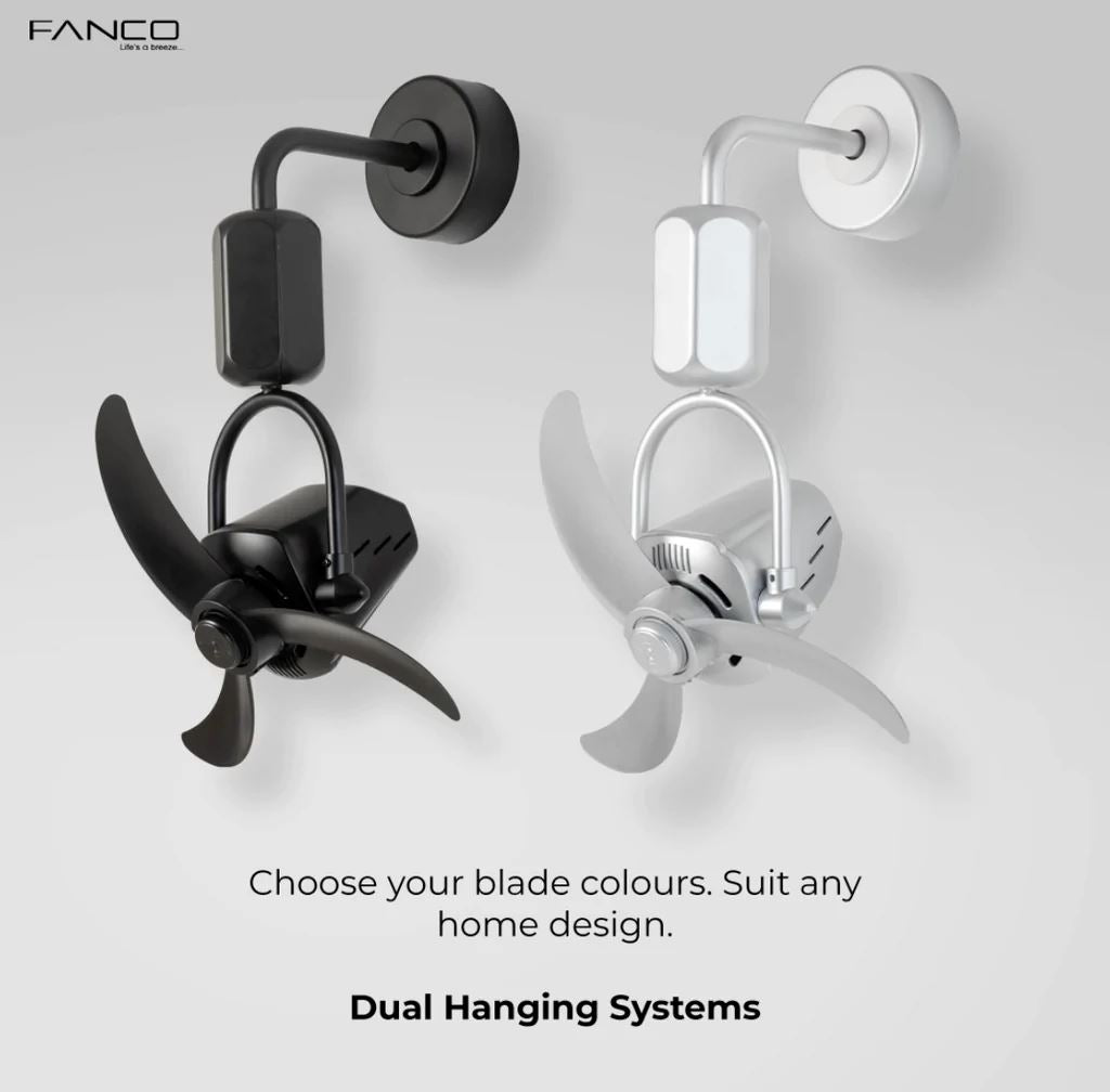 Fanco Vino 18 DC Wall/Corner Fan with Remote Control - Ultra Quiet, Energy Efficient Ceiling Fan for Bedroom, Living Room & Office - Modern White Design with 3 Speeds & Reversible Airflow