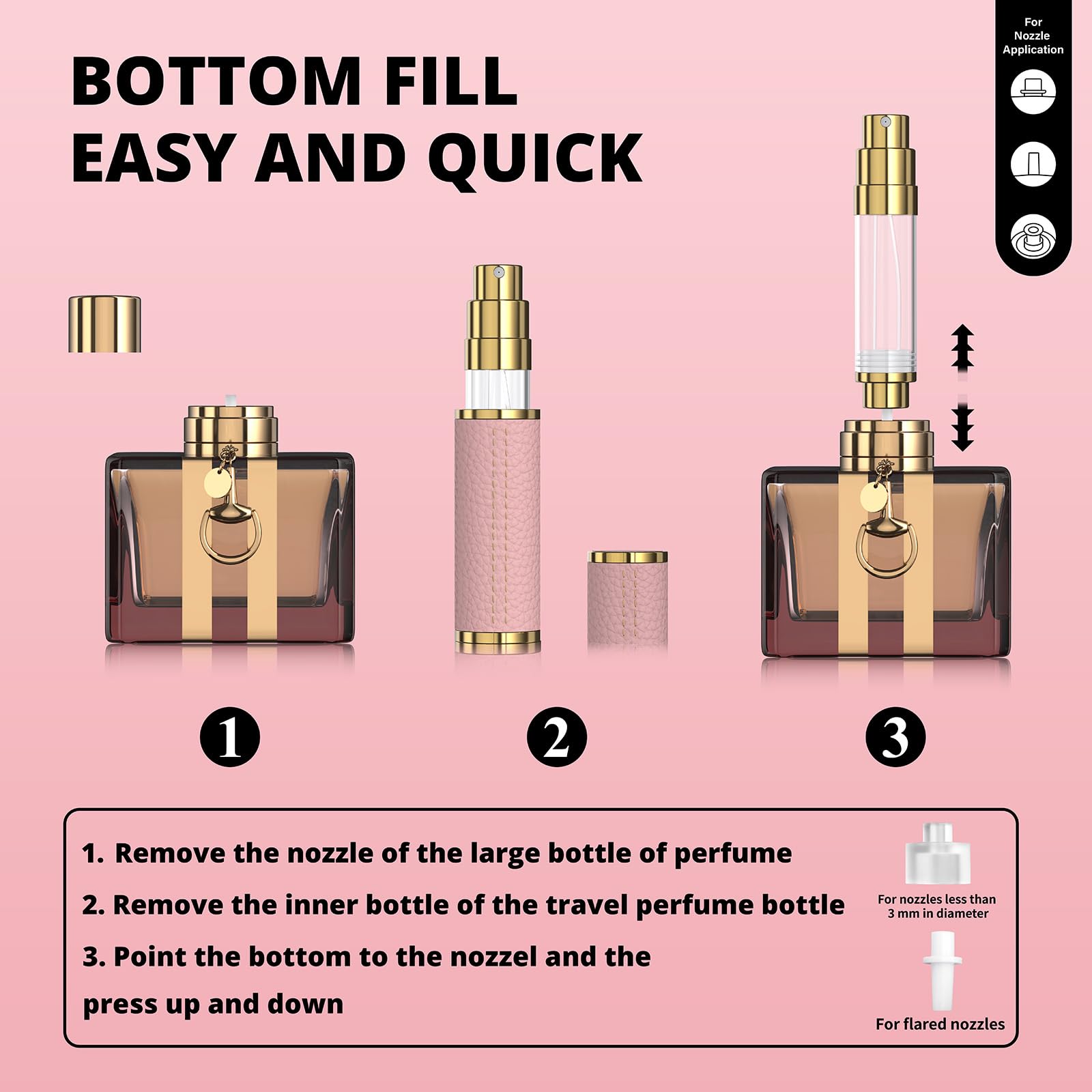 Refillable Travel Perfume Bottle - 5ml Portable Perfume Atomizer & Cologne Sprayer - Mini Empty Fragrance Spray Bottle for Women & Men (Pink) - Perfect for Airplane Carry-on, Gym Bag & Purse Essentials