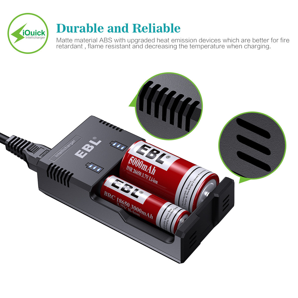 EBL 992 Smart Fast Battery Charger for 3.7V Li-ion/NiMH/NiCd AA AAA C Batteries - Perfect for Cameras, Toys, Flashlights & More