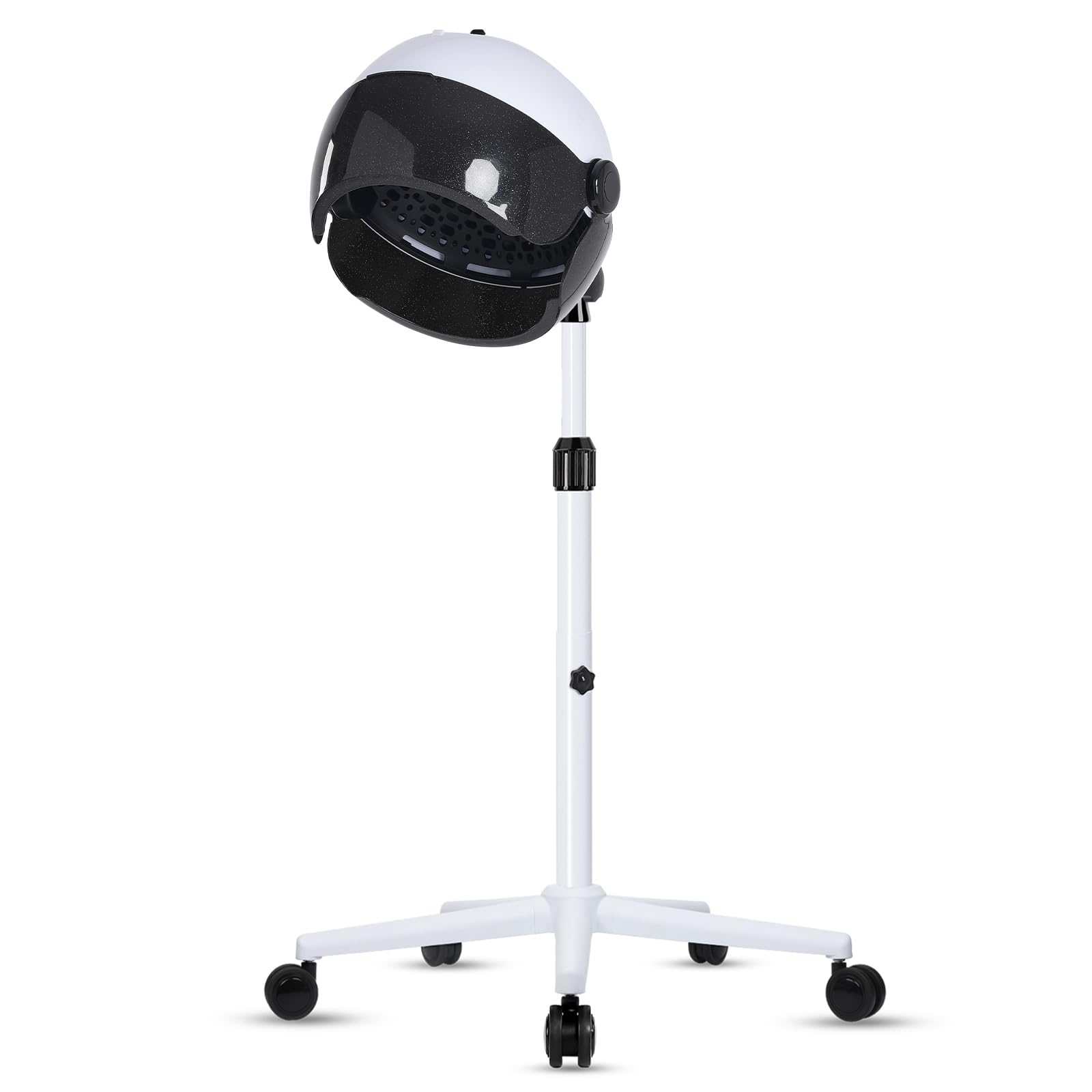 Professional Hooded Hair Dryer on Wheels - Adjustable Standing & Sit Under Hair Dryer for Salon & Home Use (Black/White) | Fast Drying for Curly, Permed & Natural Hair Styles