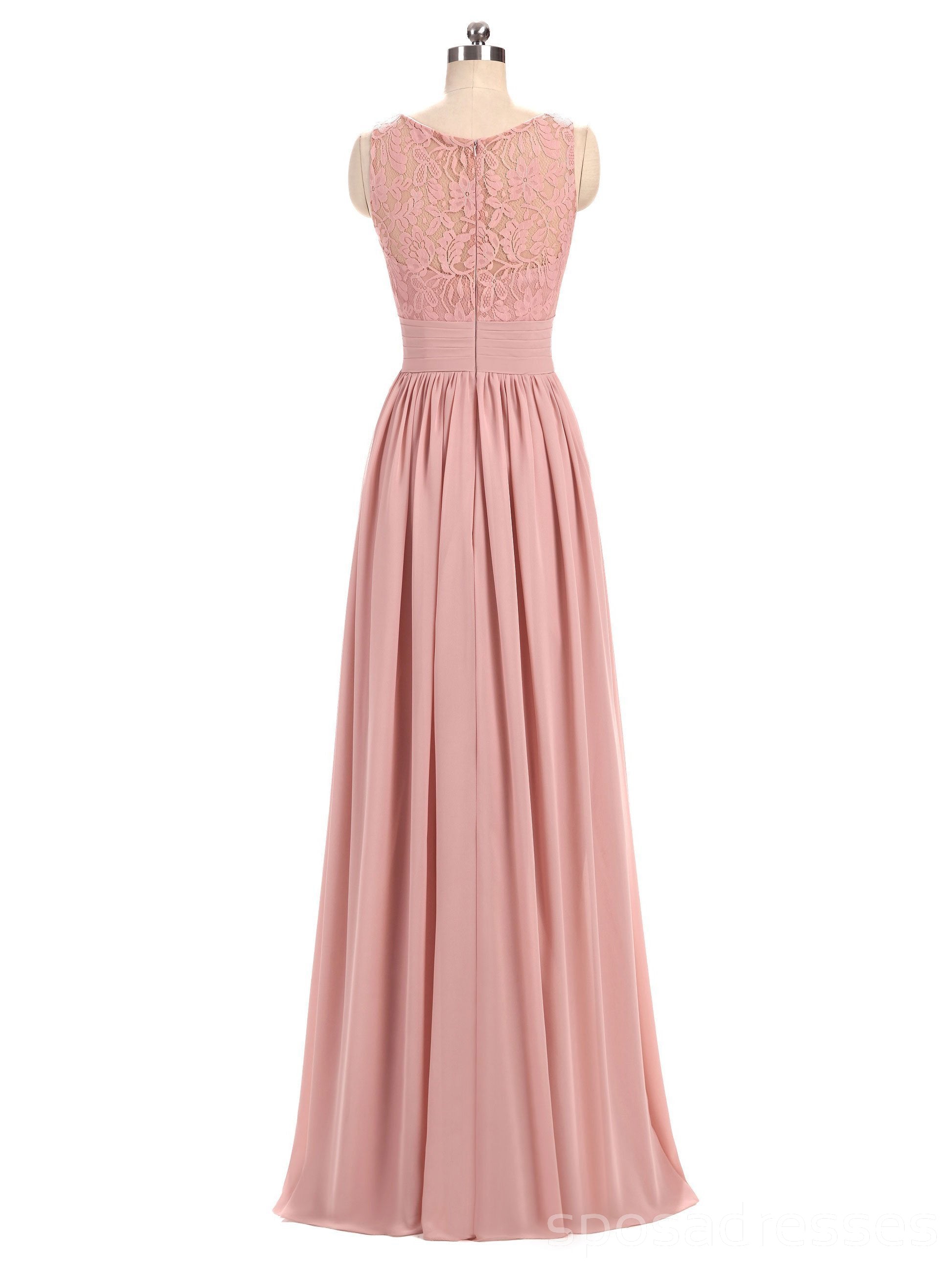 Elegant Dusty Pink V-Neck Lace Straps Long Chiffon Bridesmaid Dress - WG280 | Perfect for Weddings, Formal Events & Special Occasions
