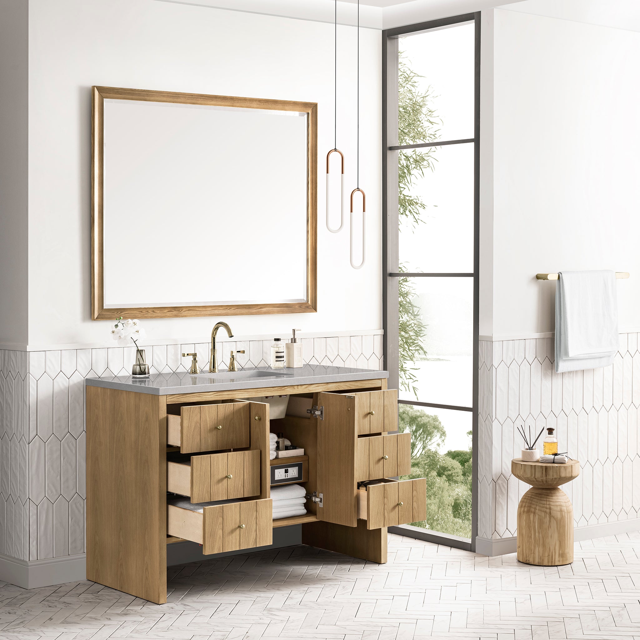 48 Inch Hudson Single Bathroom Vanity in Light Natural Oak with 3CM Eternal Serena Top - Perfect for Modern Home Renovations & Small Space Bathrooms