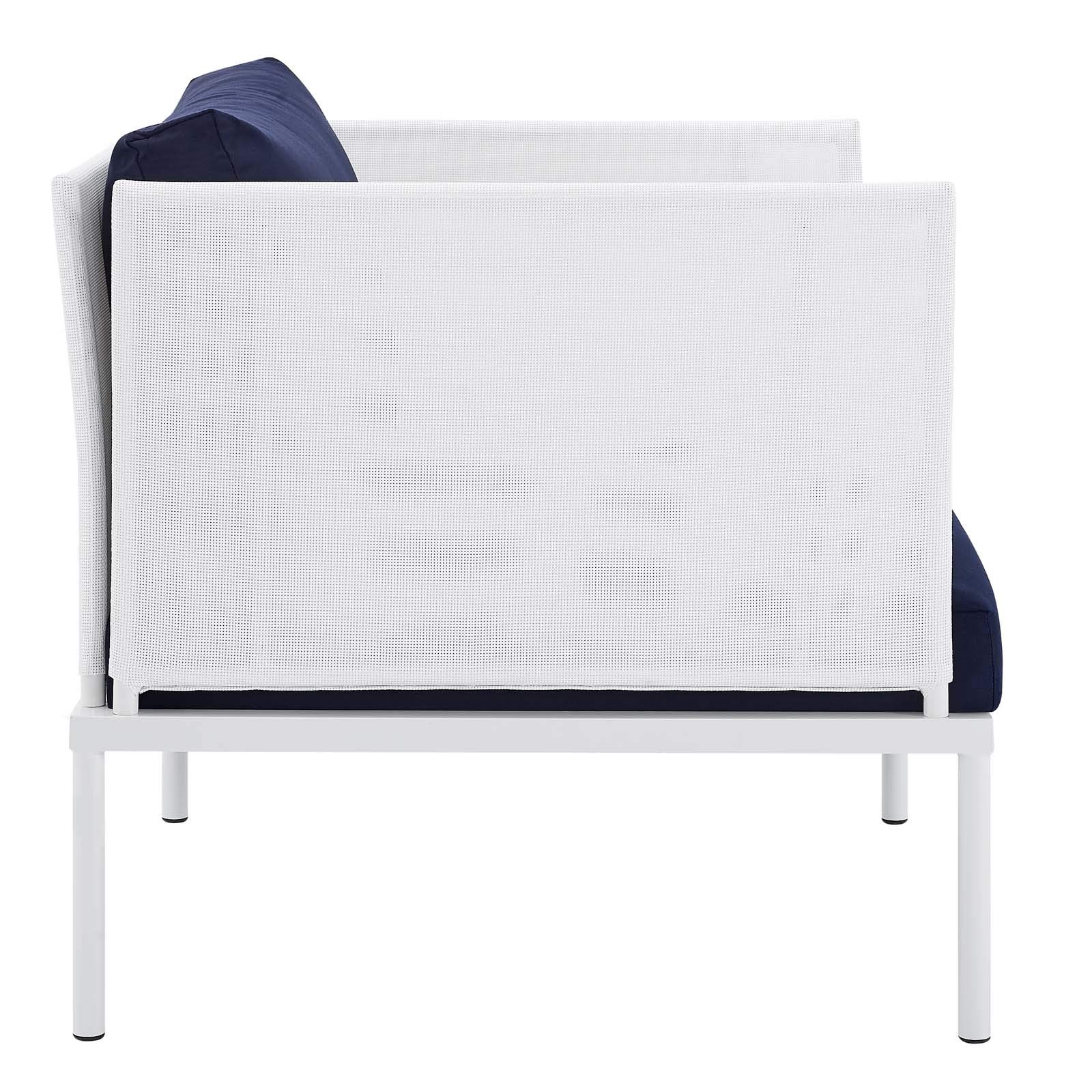 Modway Harmony 5-Piece Outdoor Patio Furniture Set - White & Navy Sunbrella Cushions, Aluminum Frame - Perfect for Backyard, Poolside & Garden Relaxation