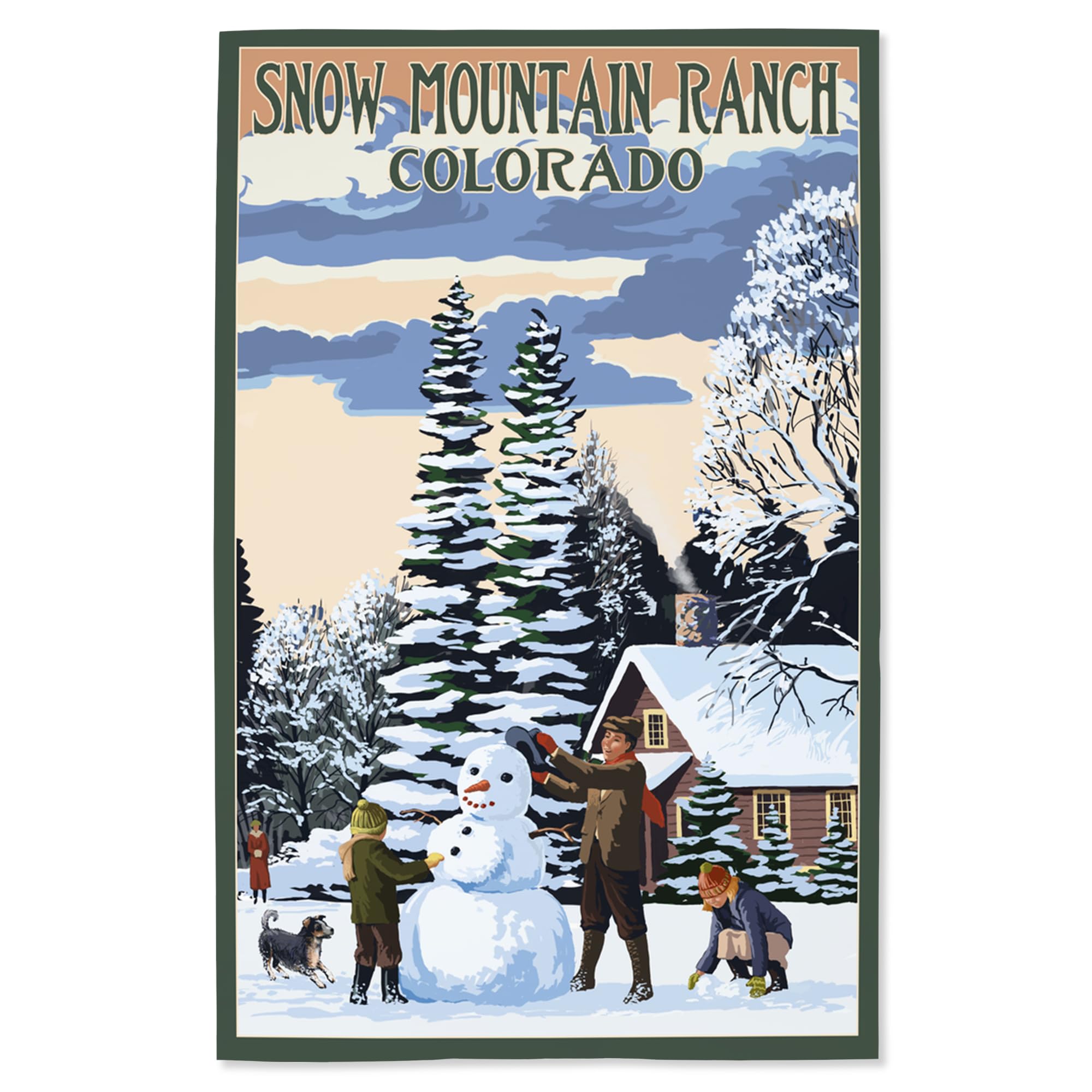 Lantern Press 16x24 Inch Giclee Art Print - Snow Mountain Ranch Colorado Winter Landscape with Snowman Scene | Wall Decor for Living Room, Bedroom & Office