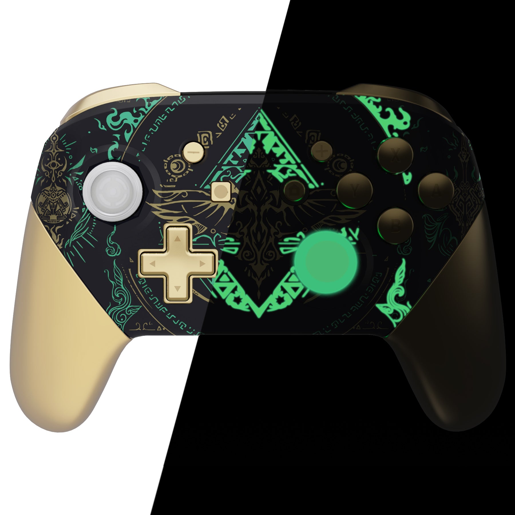 eXtremeRate Glow in Dark Totem of Kingdom Black Faceplate & Backplate Cover for Nintendo Switch Pro Controller - DIY Replacement Grip Shell with Octagonal Gated Sticks Design (Controller Not Included) - Perfect for Gaming, Customization & Night Play