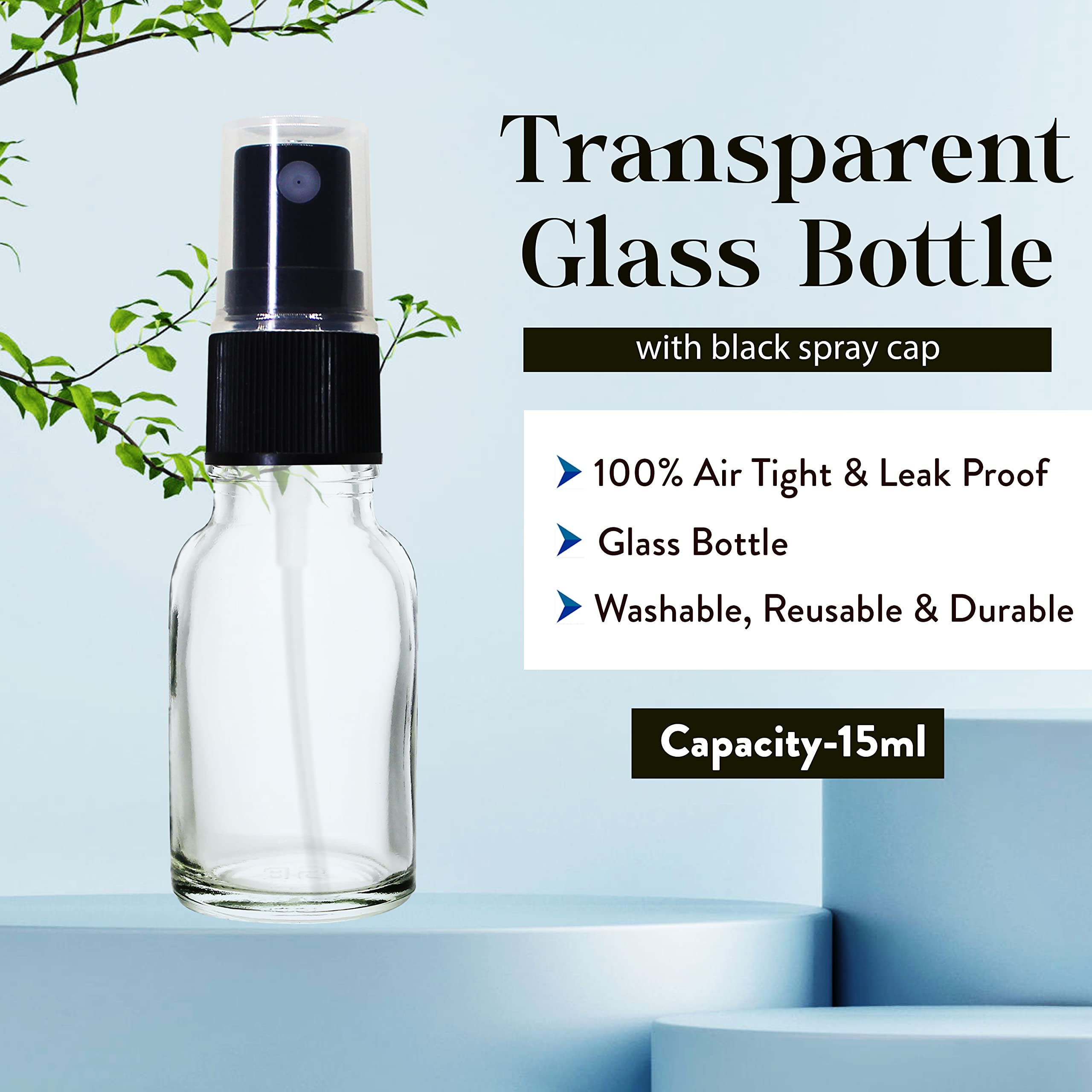 Refillable 15ml Clear Glass Fine Mist Spray Bottle with Pump for DIY Perfume, Essential Oils, Aromatherapy Blends & Beauty Products - Perfect for Travel, Home Spa & Skincare Routine (Pack of 3)