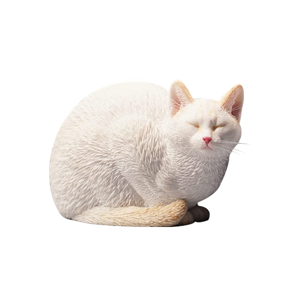 JXK White Resin Sleeping Cat Statue - Handcrafted Polyresin Cat Figurine with Intricate Details, Perfect Desktop Decor & Gift for Cat Lovers - Ideal for Home, Office, Bookshelf Display and Cat-Themed Collections