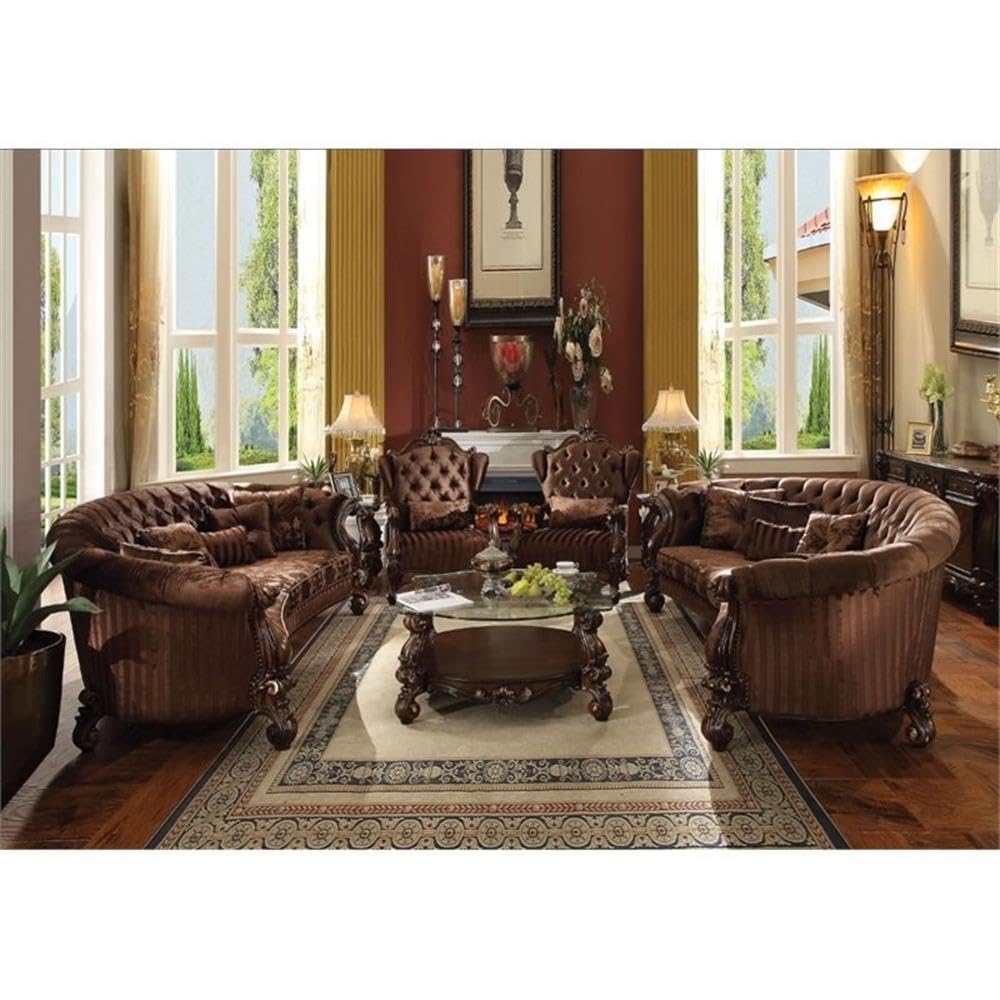 Brown Velvet Versailles Sofa with Cherry Oak Legs for Living Room