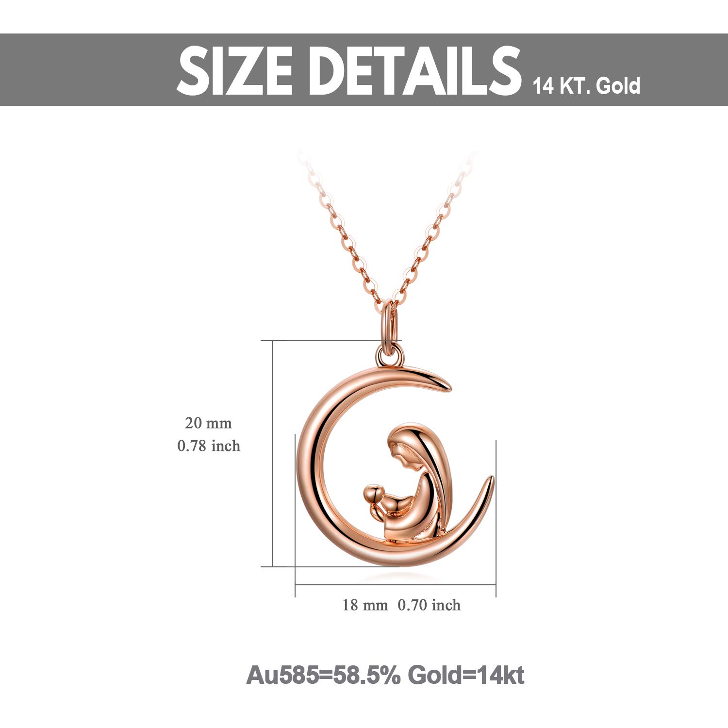 14K Gold Mother Necklace for Women - Elegant Crescent Moon Pendant with Mother & Child Design, 16
