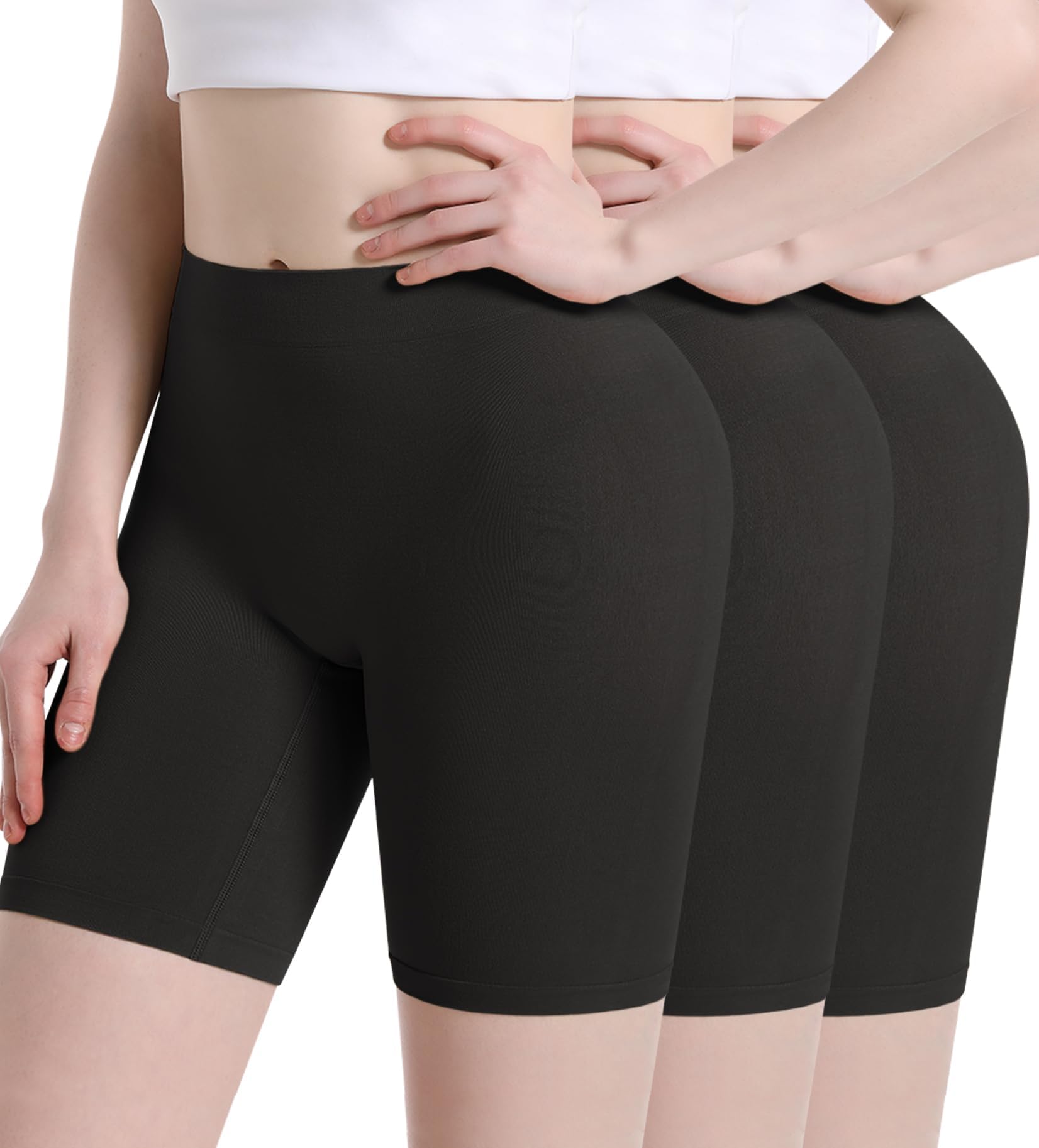 Reamphy 3 Pack Women's Slip Shorts - Breathable Anti-Chafing Yoga Biker Shorts for Under Dresses | Perfect for Summer, Workout & Daily Wear