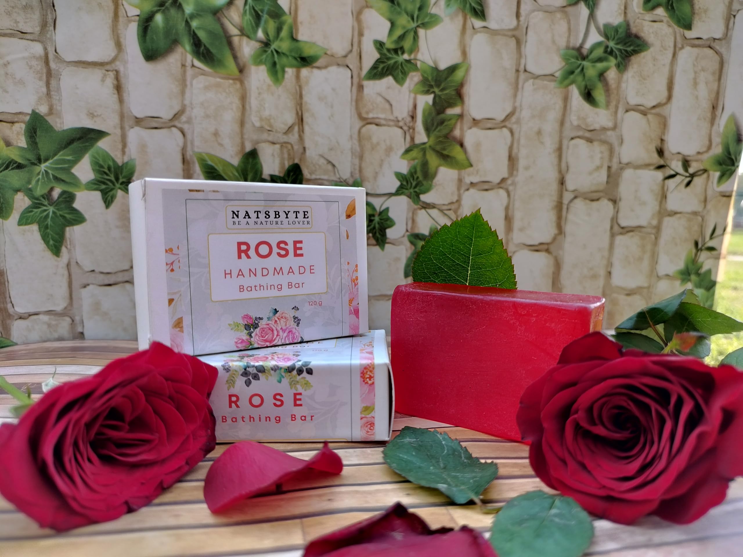 NATSBYTE Organic Rose Bath Soap - 100% Natural Handmade Chemical-Free Soap for Men & Women (3-Pack) | Gentle Cleansing for Sensitive Skin, Perfect for Daily Shower & Spa Relaxation