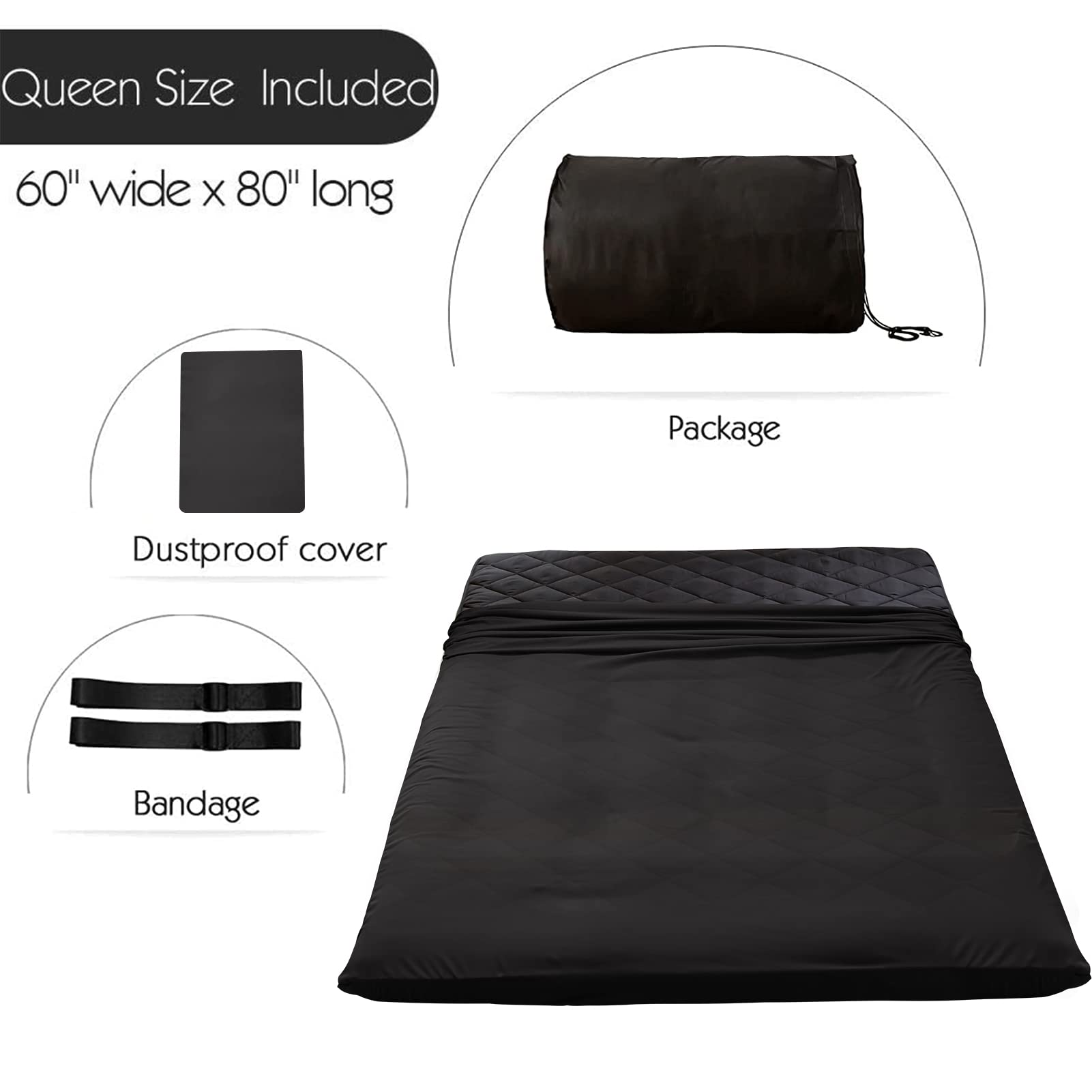 MAXYOYO Japanese Floor Futon Mattress - Queen Size Foldable Floor Bed for Adults, Diamond Pattern Roll-Up Mattress - Perfect for Guest Rooms, Small Spaces & Minimalist Living (Black)