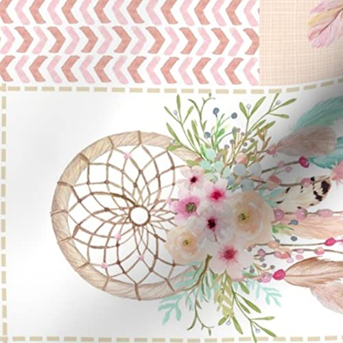 Dream Catcher Patchwork Cotton Poplin Fabric by The Yard - Pink Mint Printed Quilting Material for Girls Dresses, DIY Crafts & Home Decor | Perfect for Sewing Shirting, Quilts, Apparel and Craft Projects