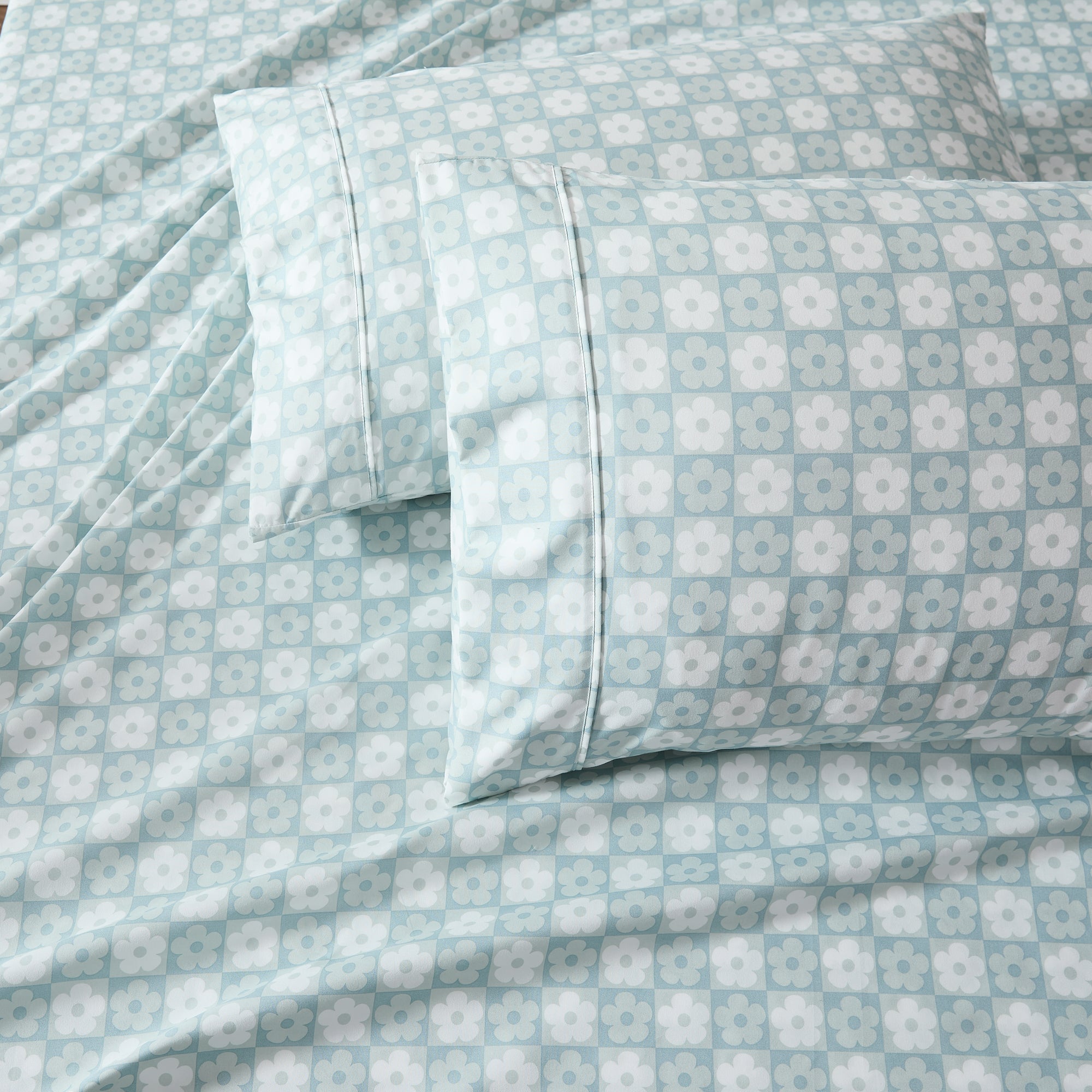 Daisy Checkered Sheet Set - Soft & Breathable 100% Cotton Bed Sheets for Queen Size Bed - Perfect for Spring & Summer Bedding, Home Decor, and Guest Room Essentials