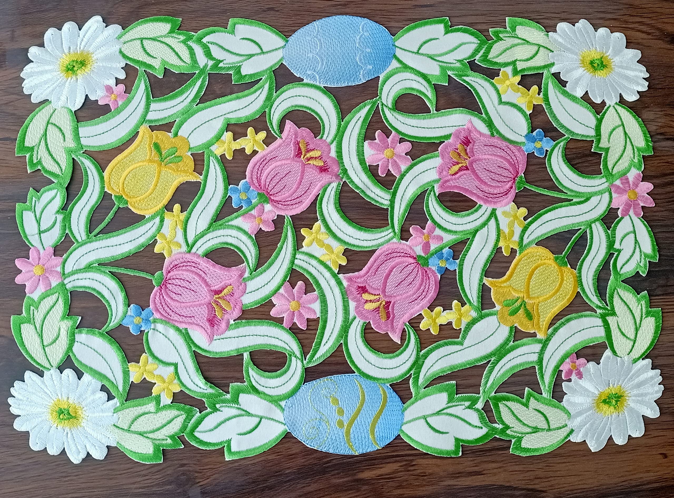 Easter Placemat Set of 2 - 13x18 Inch Spring Bunny Egg Floral Embroidered Table Mats for Kitchen Dining Decor | Perfect for Easter Brunch, Holiday Table Setting & Spring Home Decoration