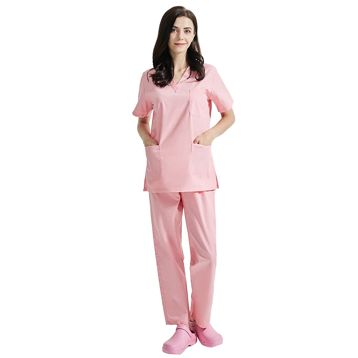 VIAOLI Women's Medical Scrub Set - V-Neck Top & Drawstring Pants with Pockets - Comfortable Nursing Uniform for Healthcare Workers | Perfect for Hospitals, Clinics & Medical Professionals