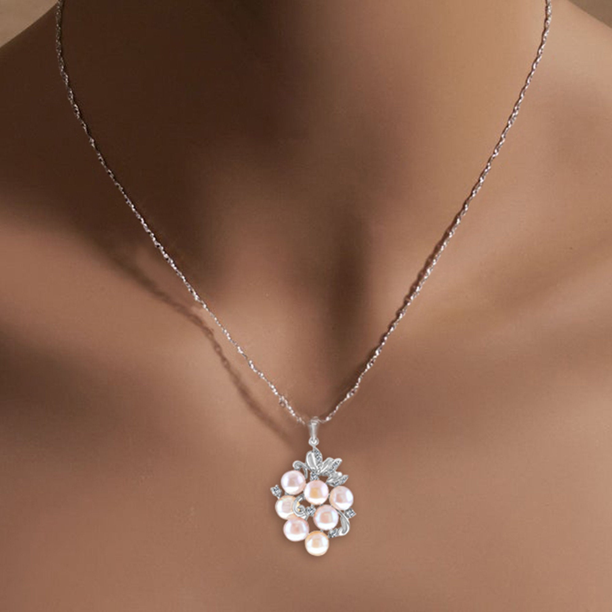 14k White Gold Freshwater Pink Pearl & Diamond Pendant Necklace .24cttw - Elegant Jewelry Gift for Women, Perfect for Weddings, Anniversaries & Special Occasions