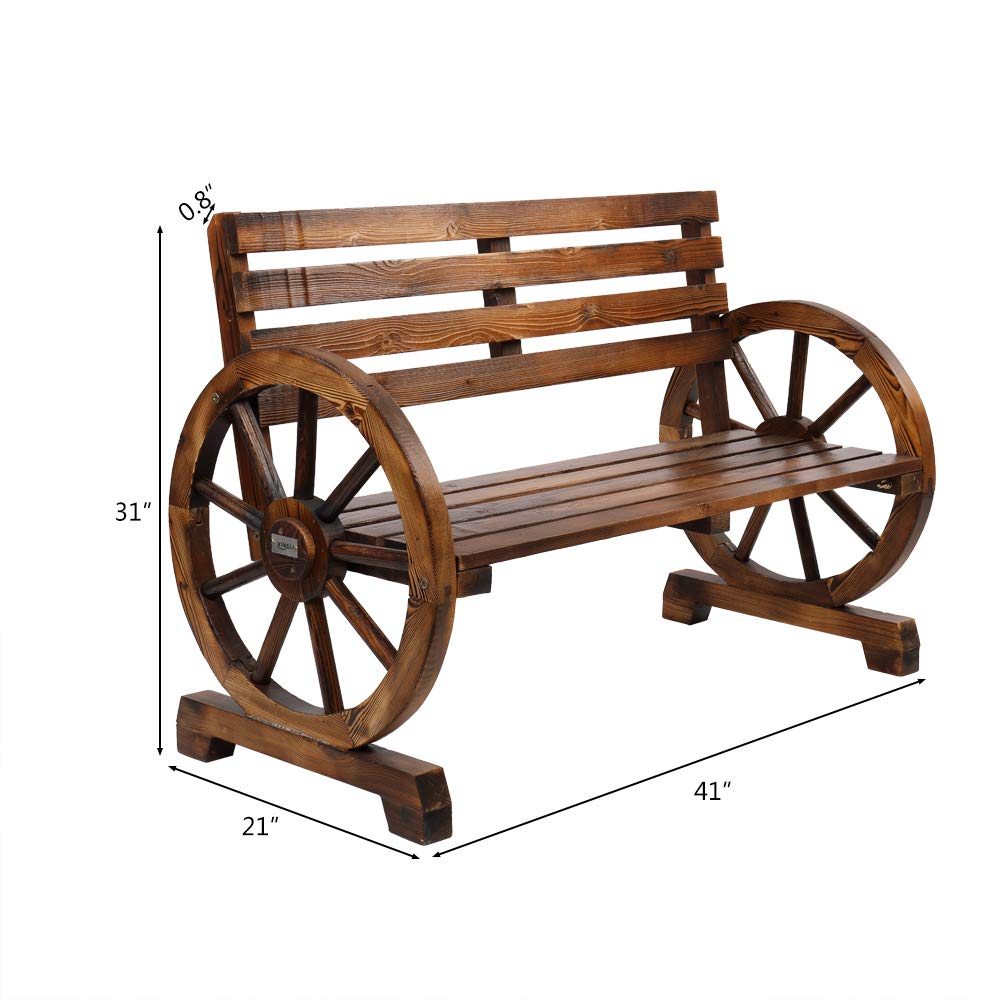 Rustic Wooden Wheel Bench - 41