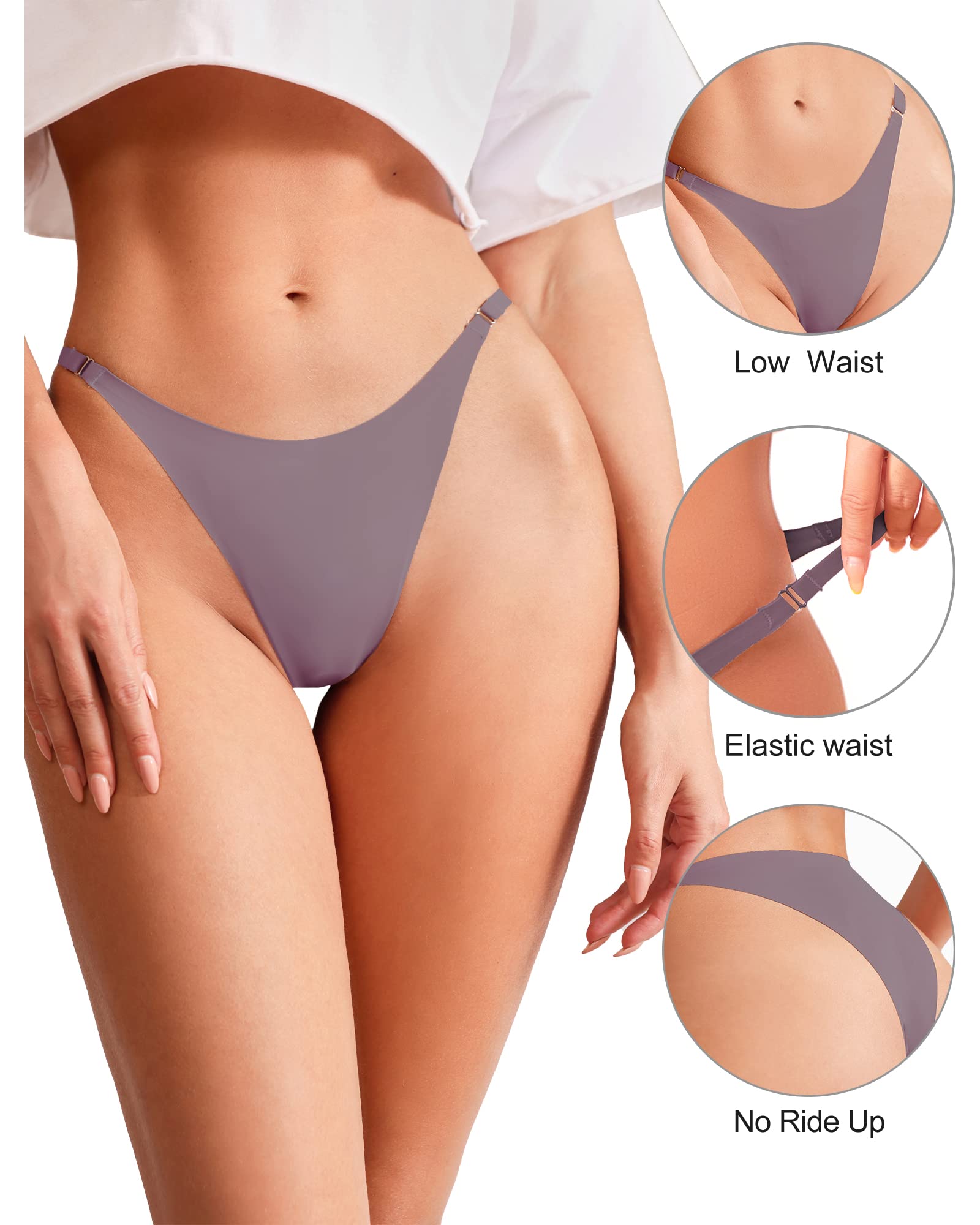 DEANGELMON Women's Seamless Microfiber No Show Invisible String Bikini Panties - Stretchy Soft Underwear for Yoga, Beach & Everyday Comfort